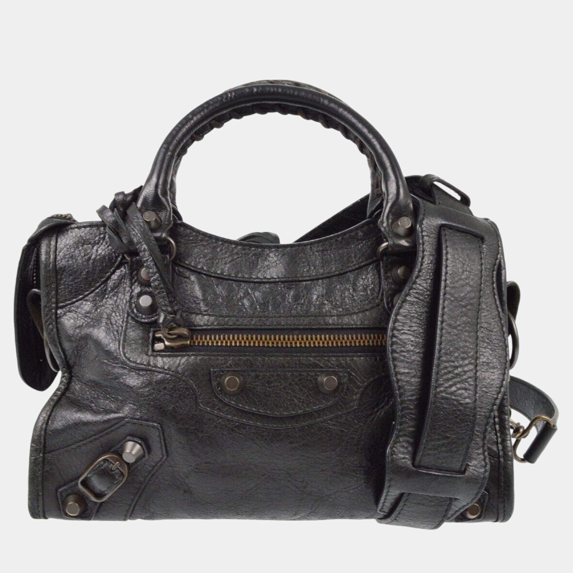 Pre Owned Balenciaga Black Goatskin Mini City Handbag