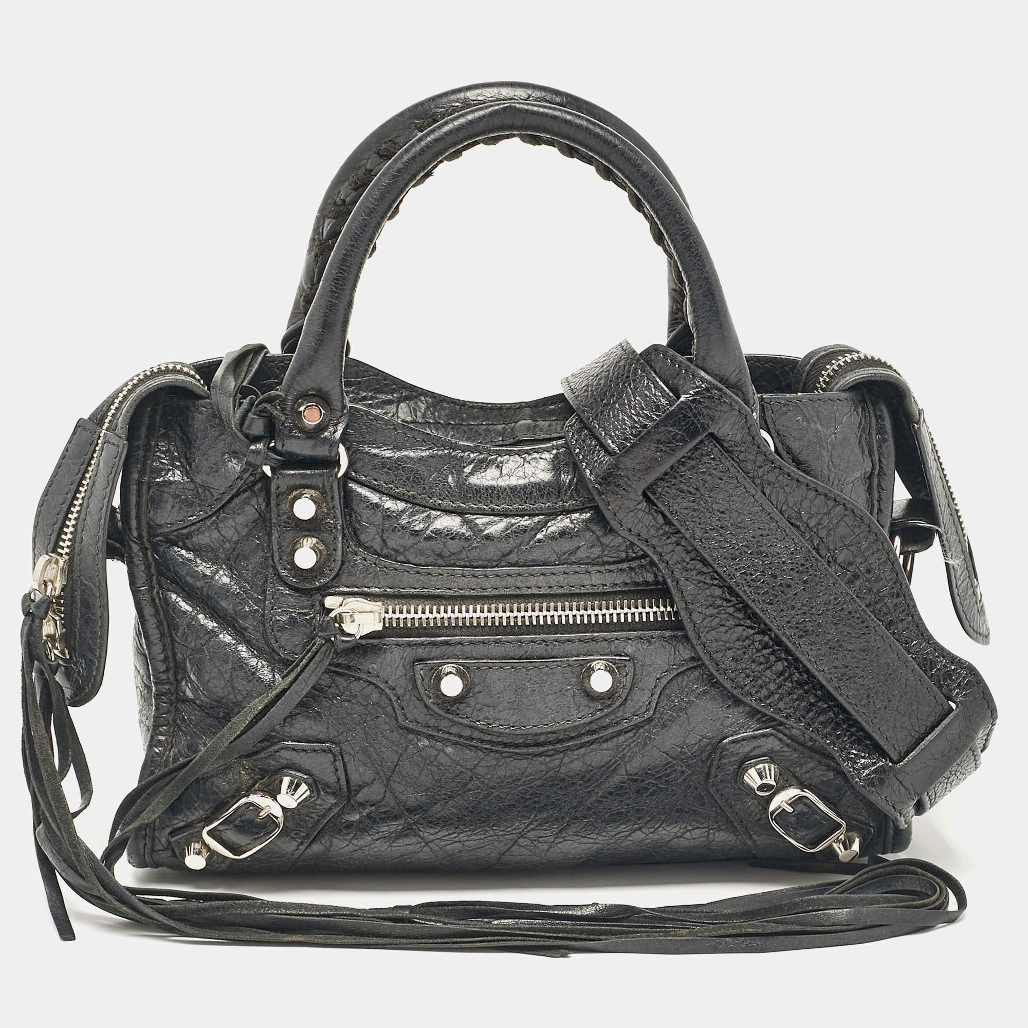 Pre Owned Balenciaga Black Leather Mini Classic City Bag