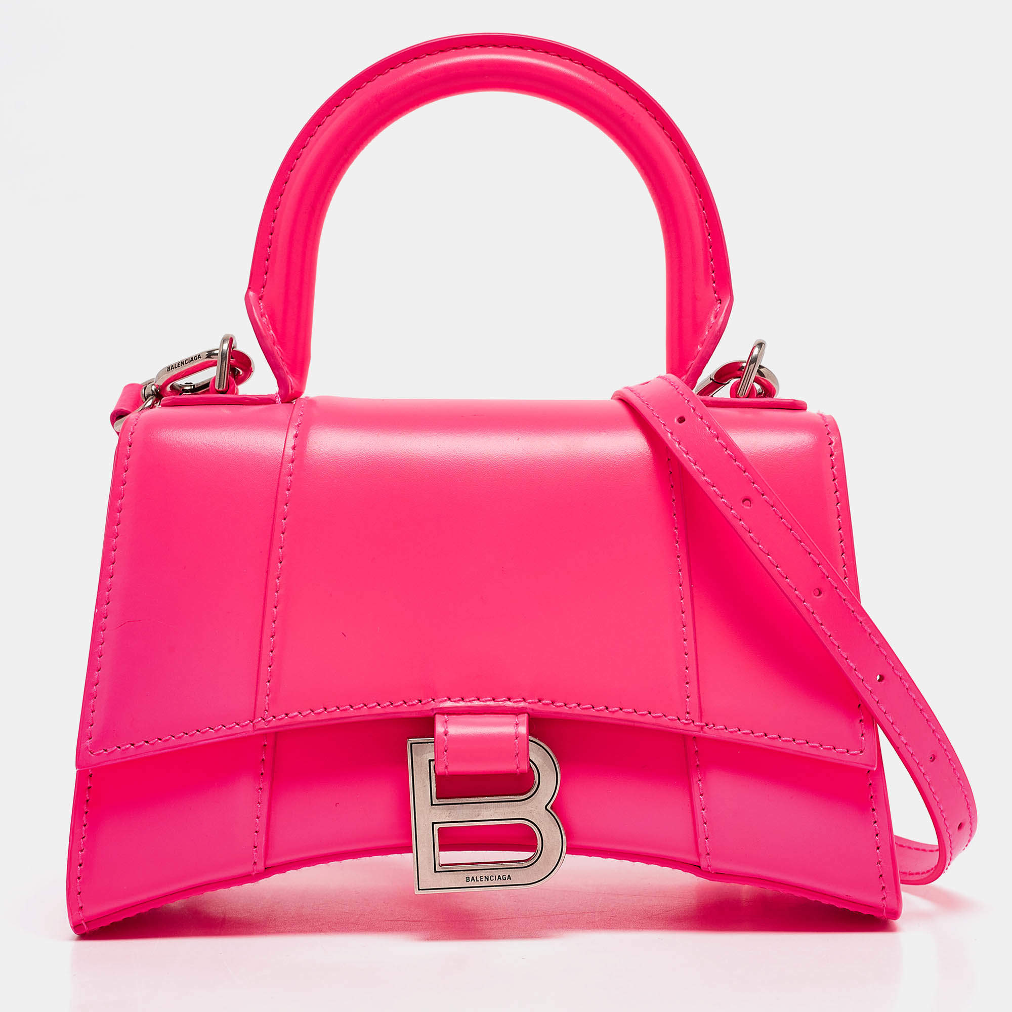 Balenciaga Neon Pink Leather XS Hourglass Top Handle Bag Balenciaga TLC