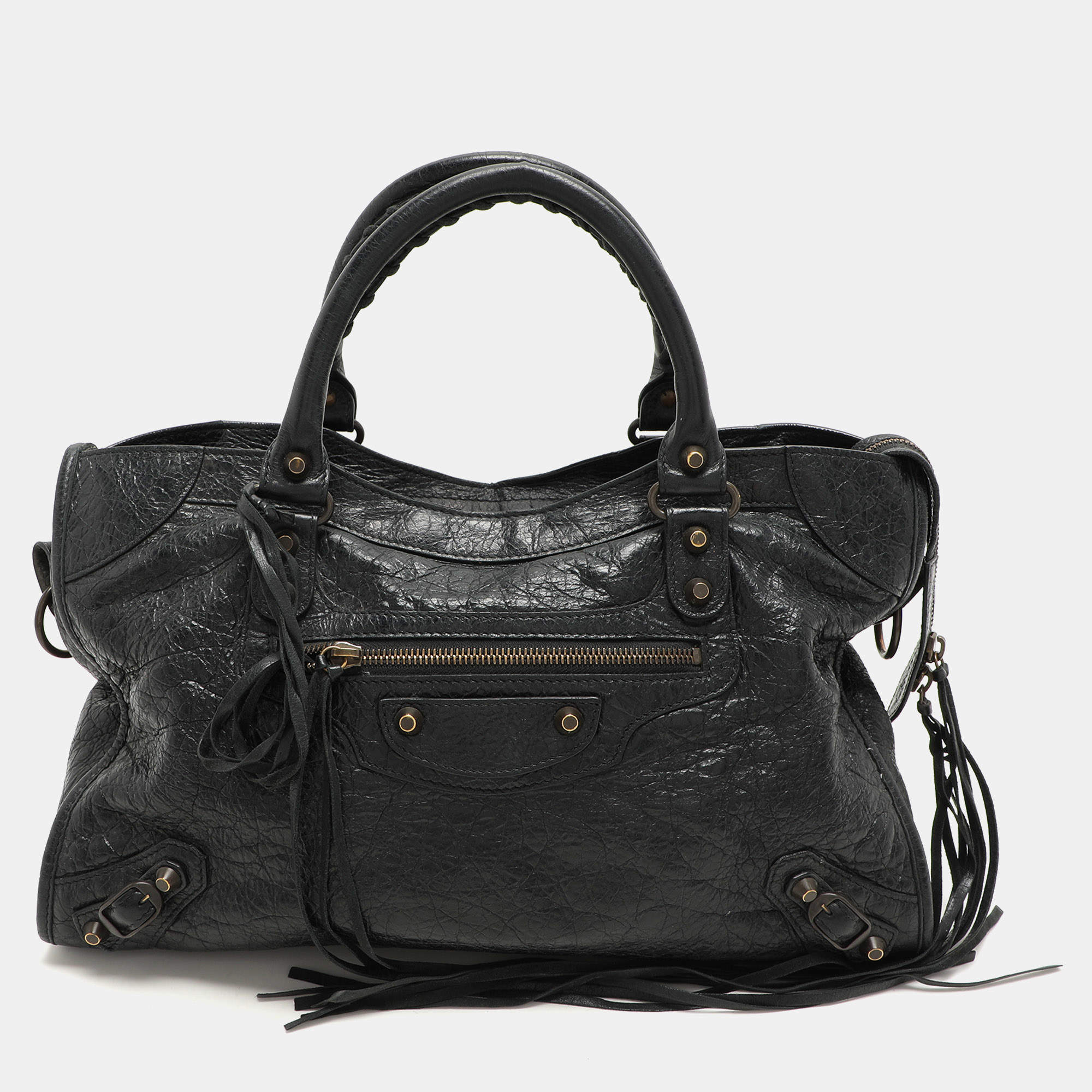 Pre Owned Balenciaga Black Leather Motorcycle City Bag