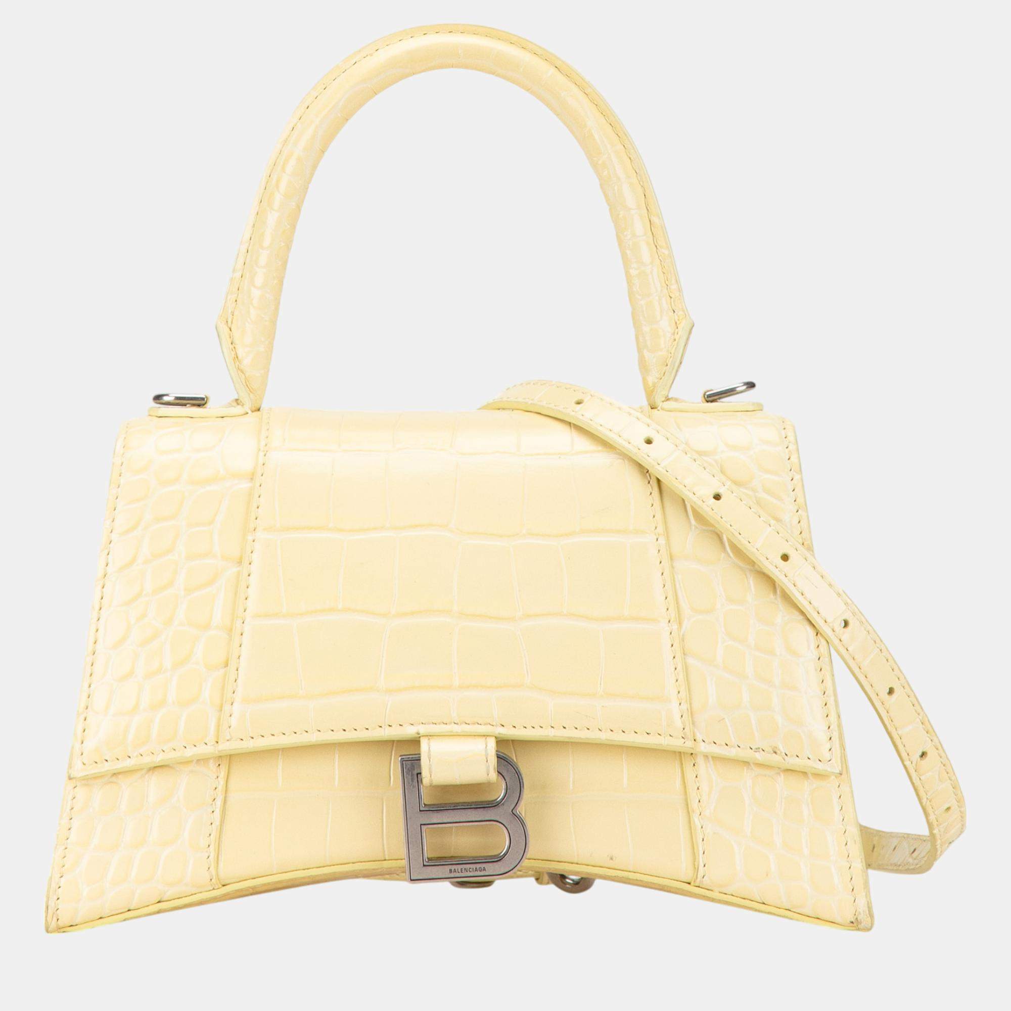 Balenciaga Yellow Small Embossed Hourglass Top Handle Bag