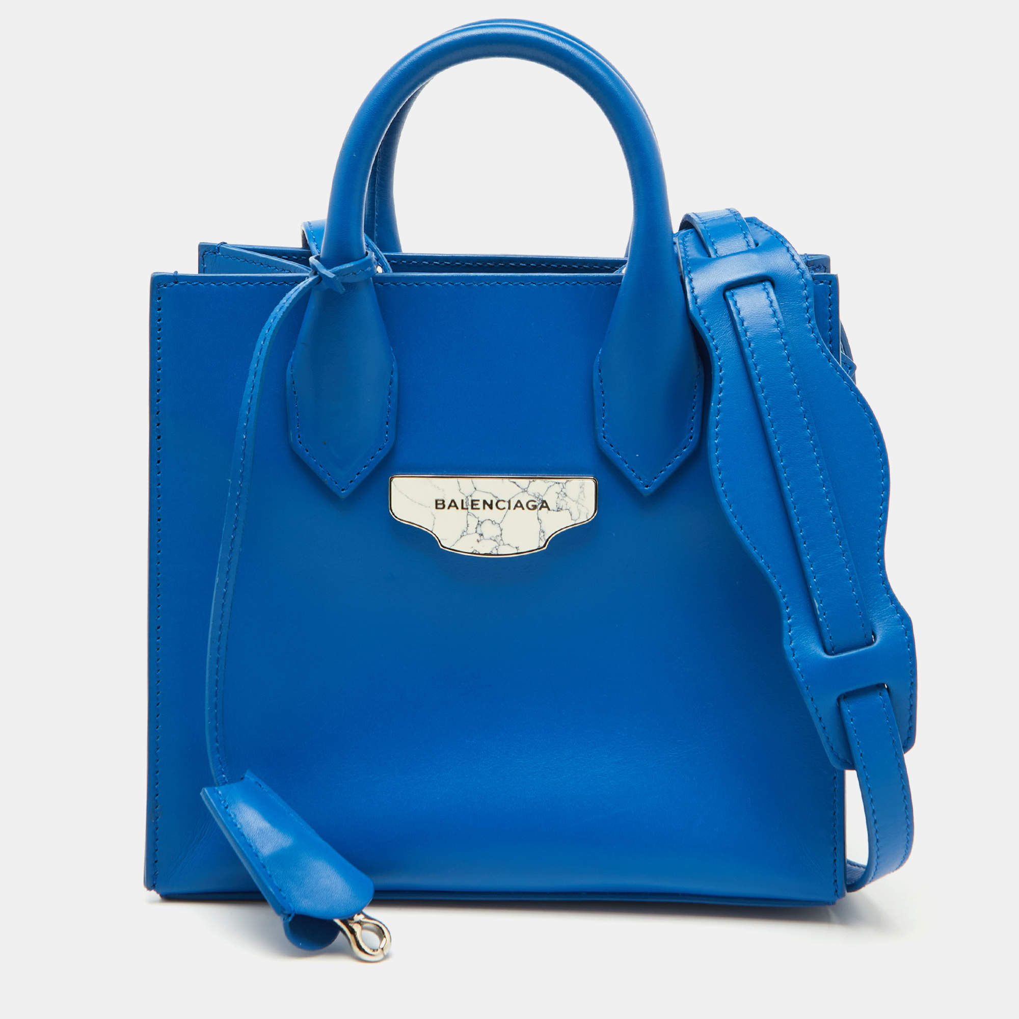 Pre Owned Balenciaga Blue Leather Mini All Afternoon Tote