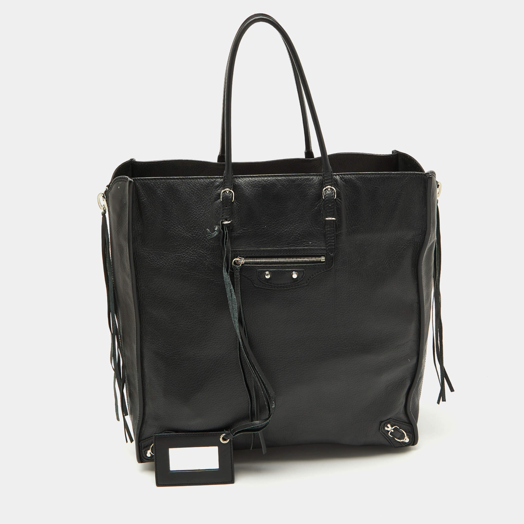 Pre Owned Balenciaga Black/Olive Green Leather A5 Papier Tote