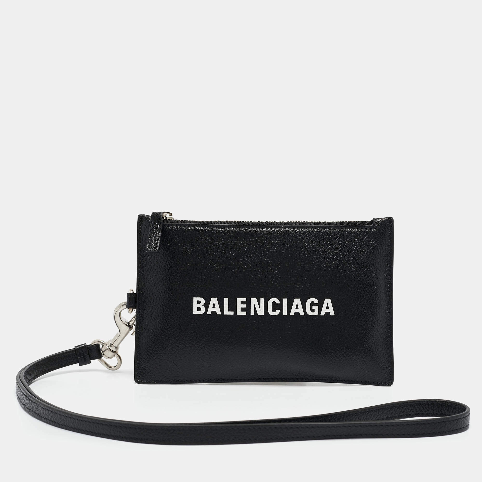 Pre Owned Balenciaga Black Leather Card Holder Pouch