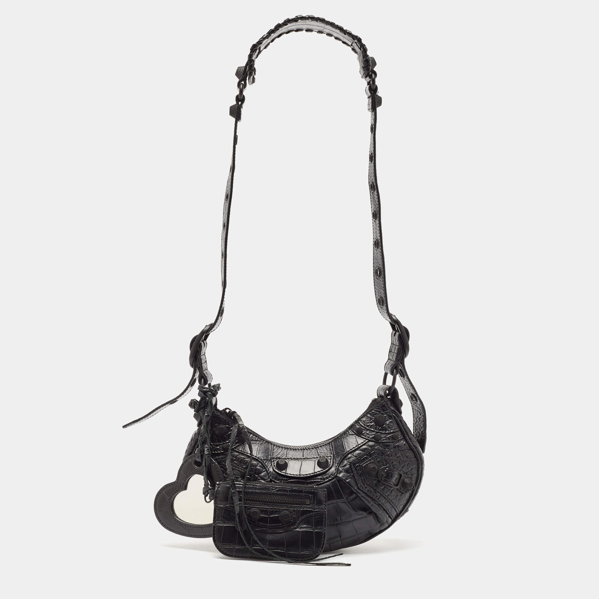 مملوكة مسبقًا Balenciaga Black Croc Embossed Leather XS Le Cagole Shoulder Bag