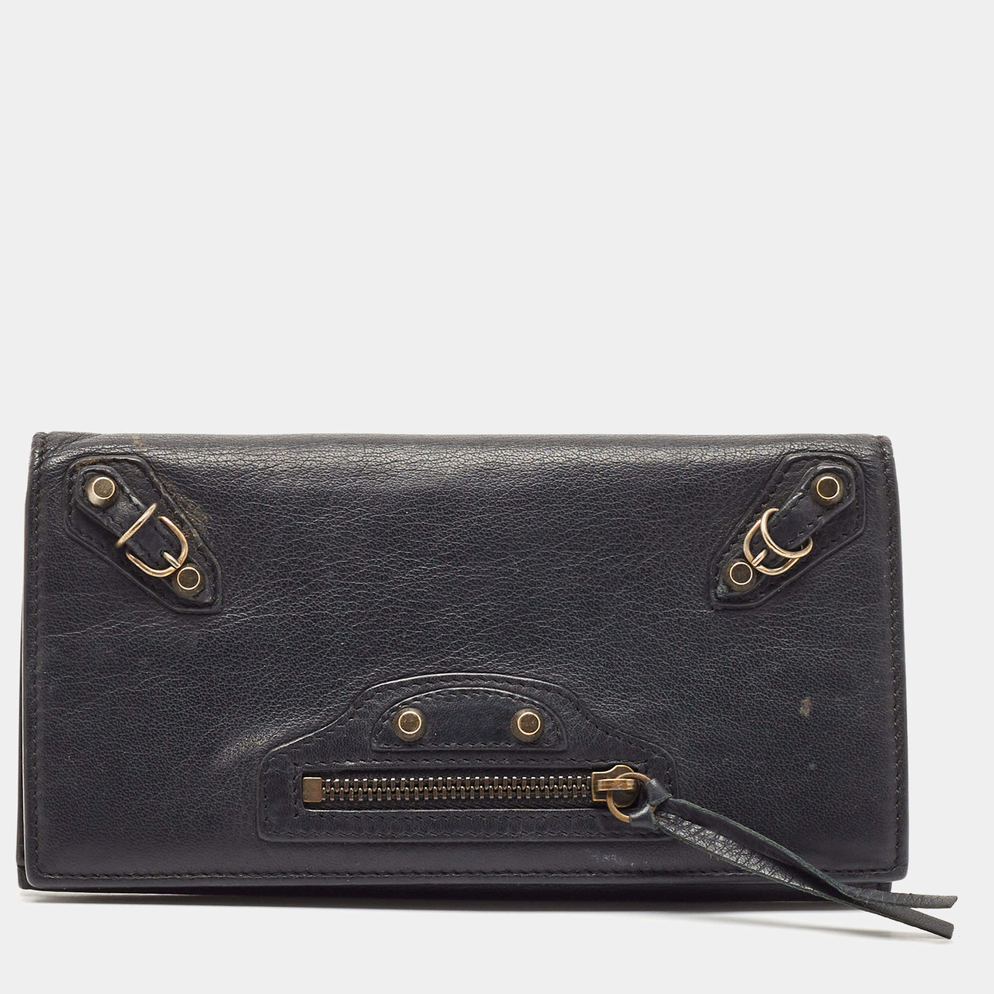 Pre Owned Balenciaga Dark Blue Leather Classic Continental Wallet