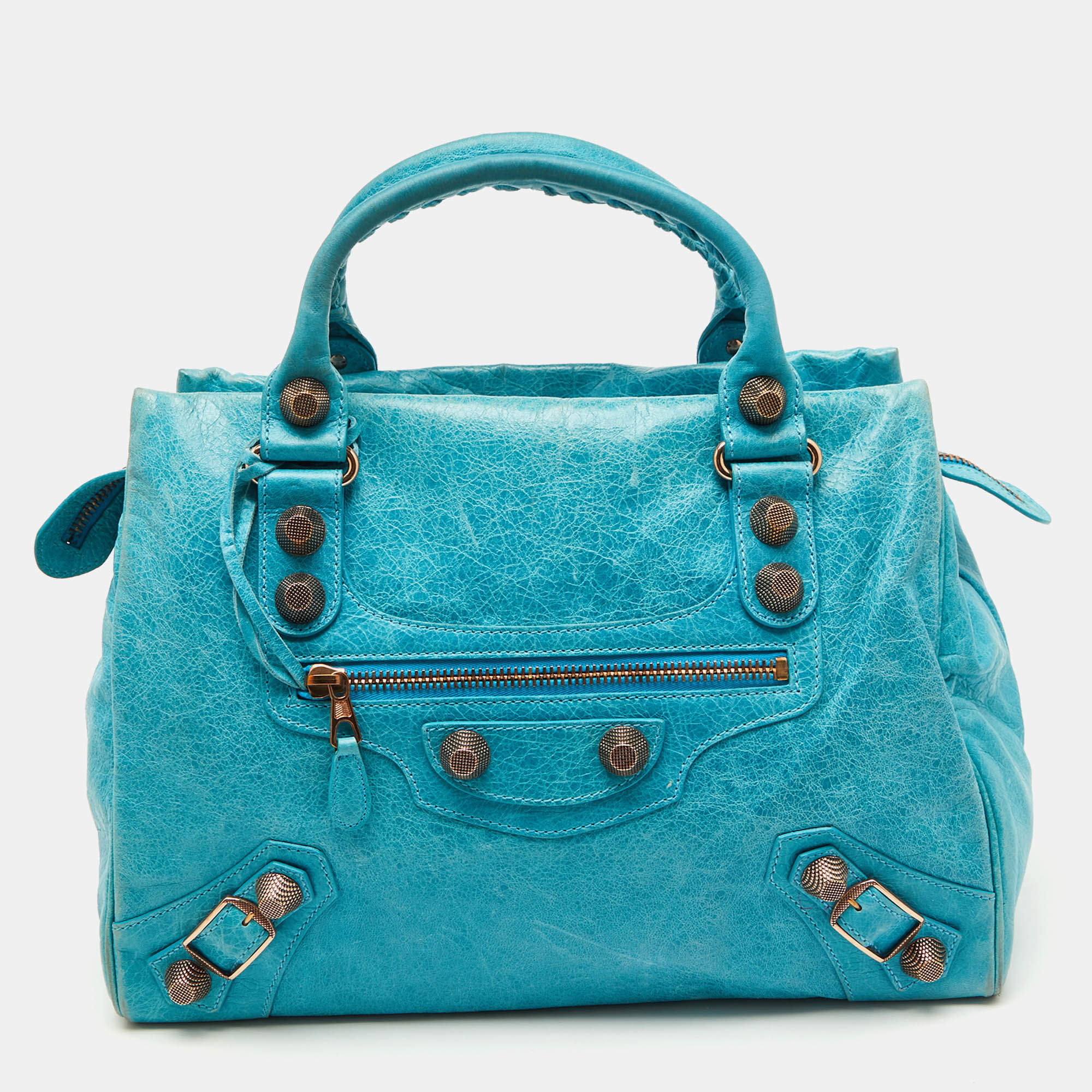 Balenciaga Sky Blue Leather Giant 21 Rose Gold Hardware RTT Bag