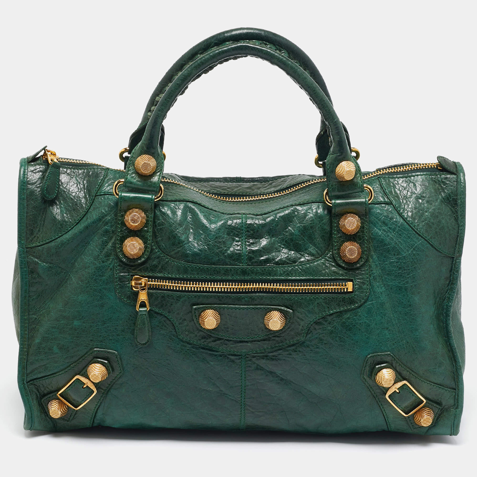 Pre Owned Balenciaga Green Leather GGH Work Tote
