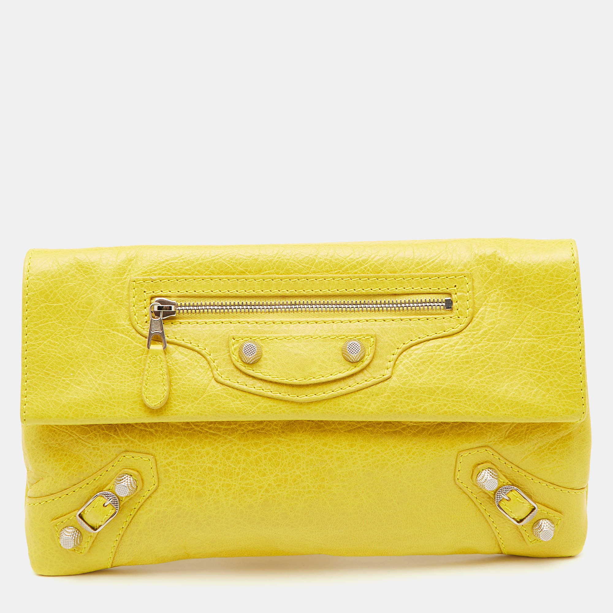 Pre Owned Balenciaga Yellow Leather GSH Classic Envelope Clutch