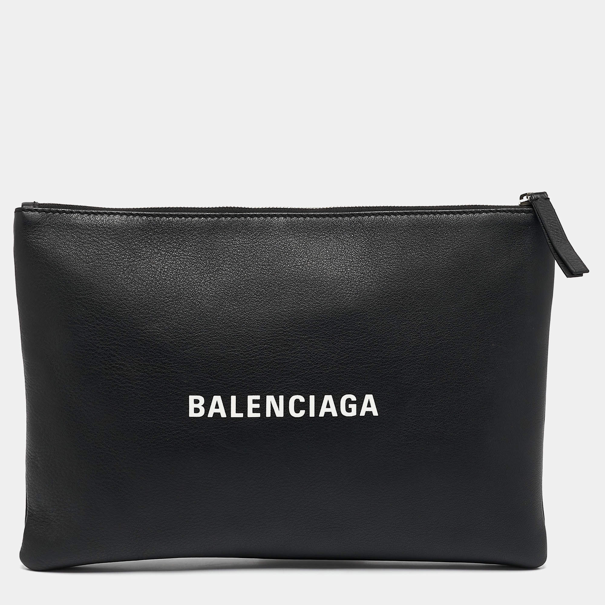 Balenciaga Black Leather Zip Pouch