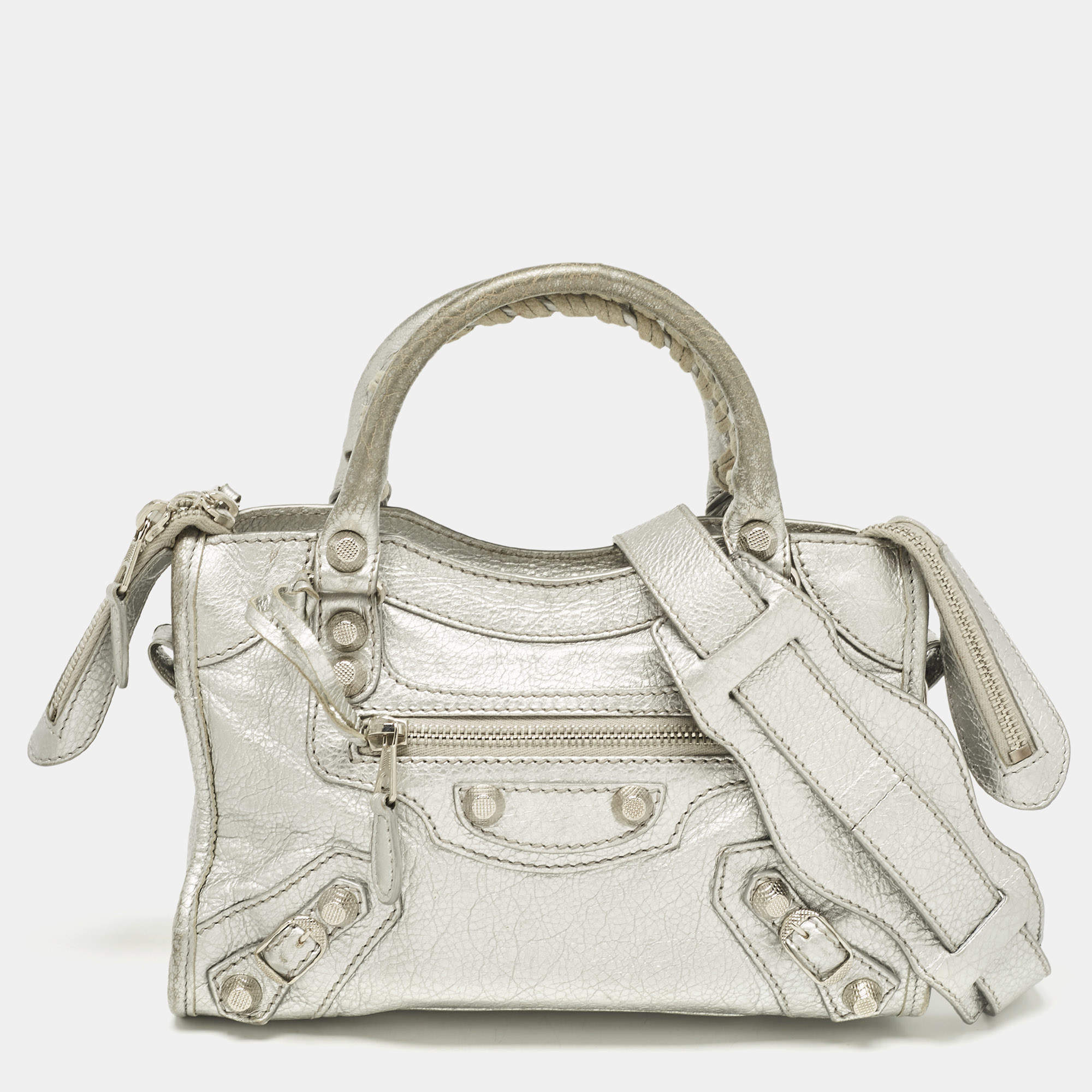 Pre Owned Balenciaga Silver Leather Mini Classic City Bag