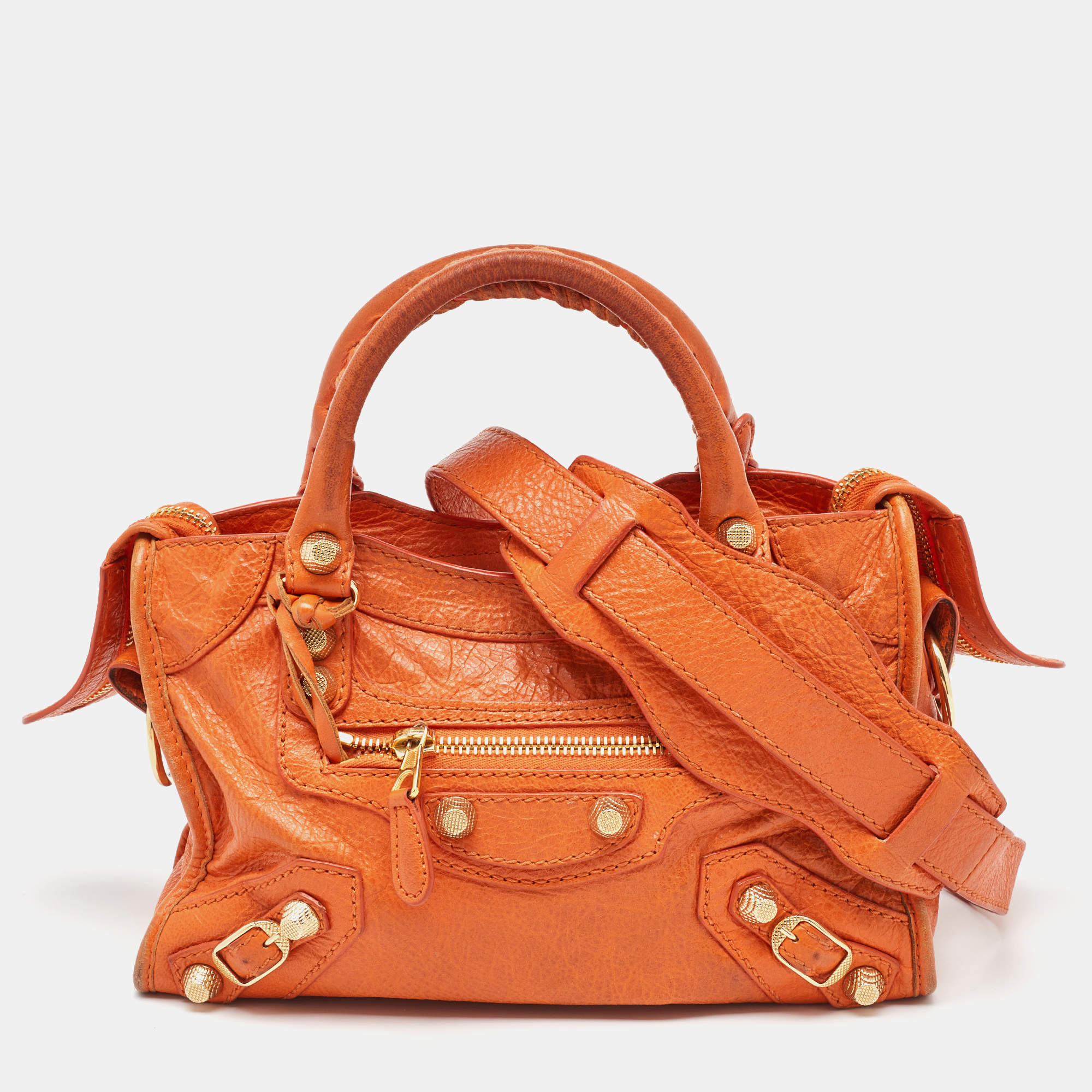 مملوكة مسبقًا Balenciaga Orange Leather Mini GH Classic City Bag