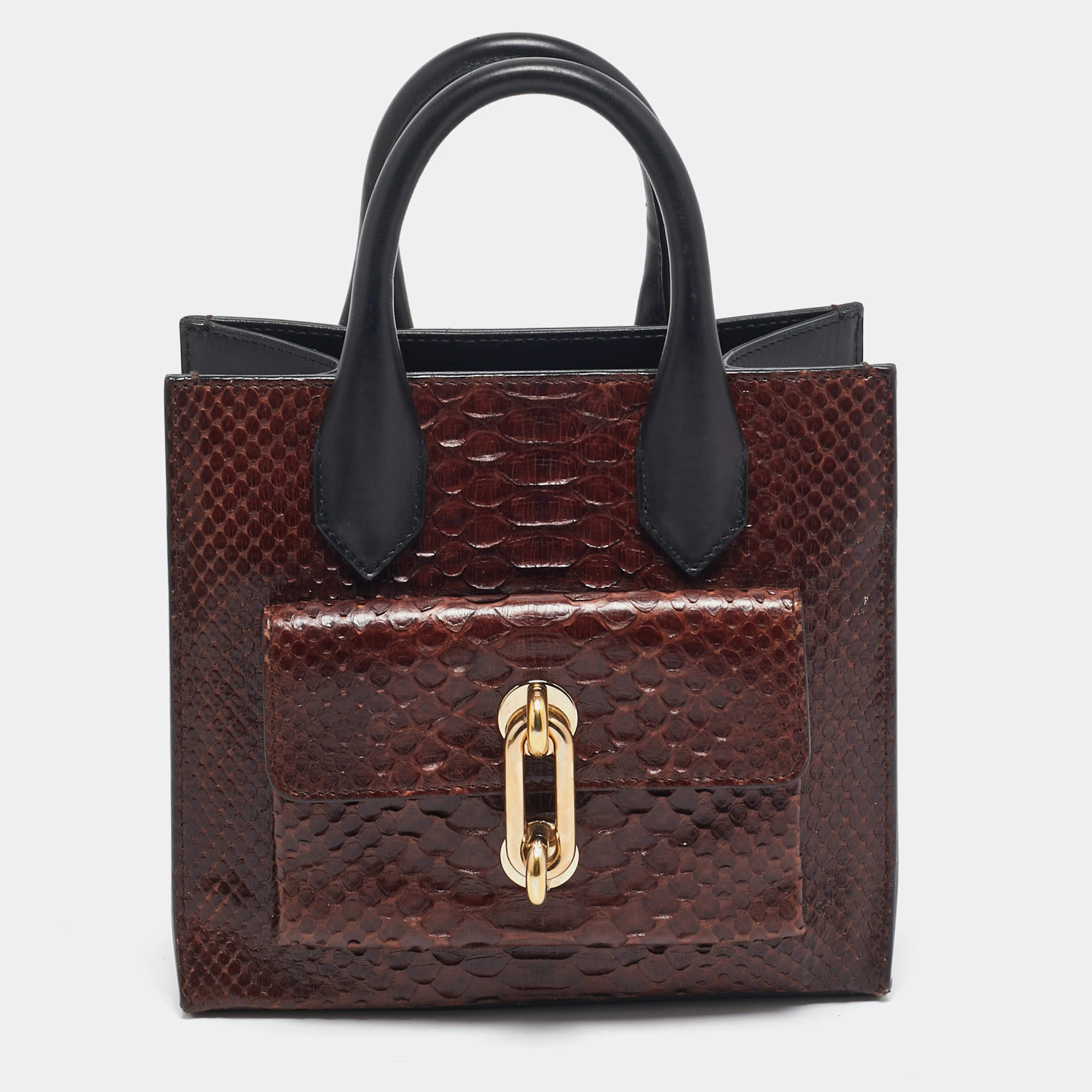 Balenciaga Brown/Black Python and Leather Mini Maillon All Afternoon Tote