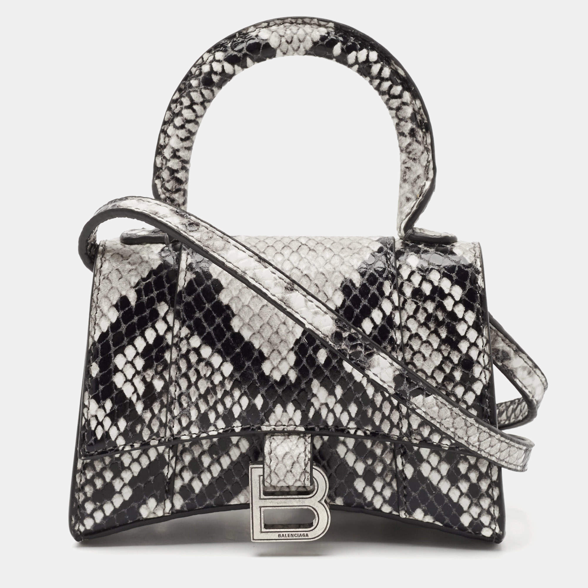 Balenciaga Black/Grey Python Embossed Leather Mini Hourglass Top Handle Bag