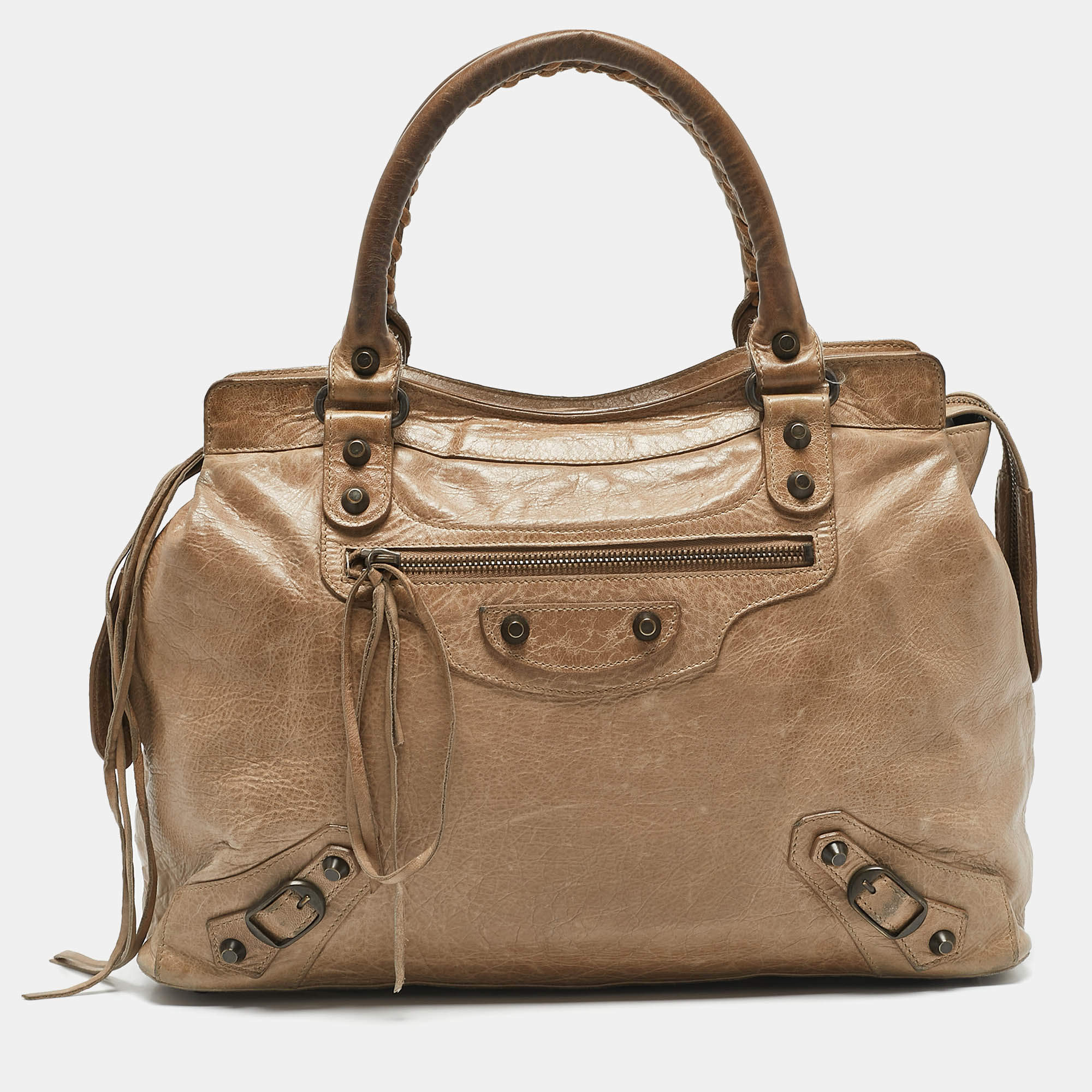 Pre Owned Balenciaga Beige Leather RH Step Bag