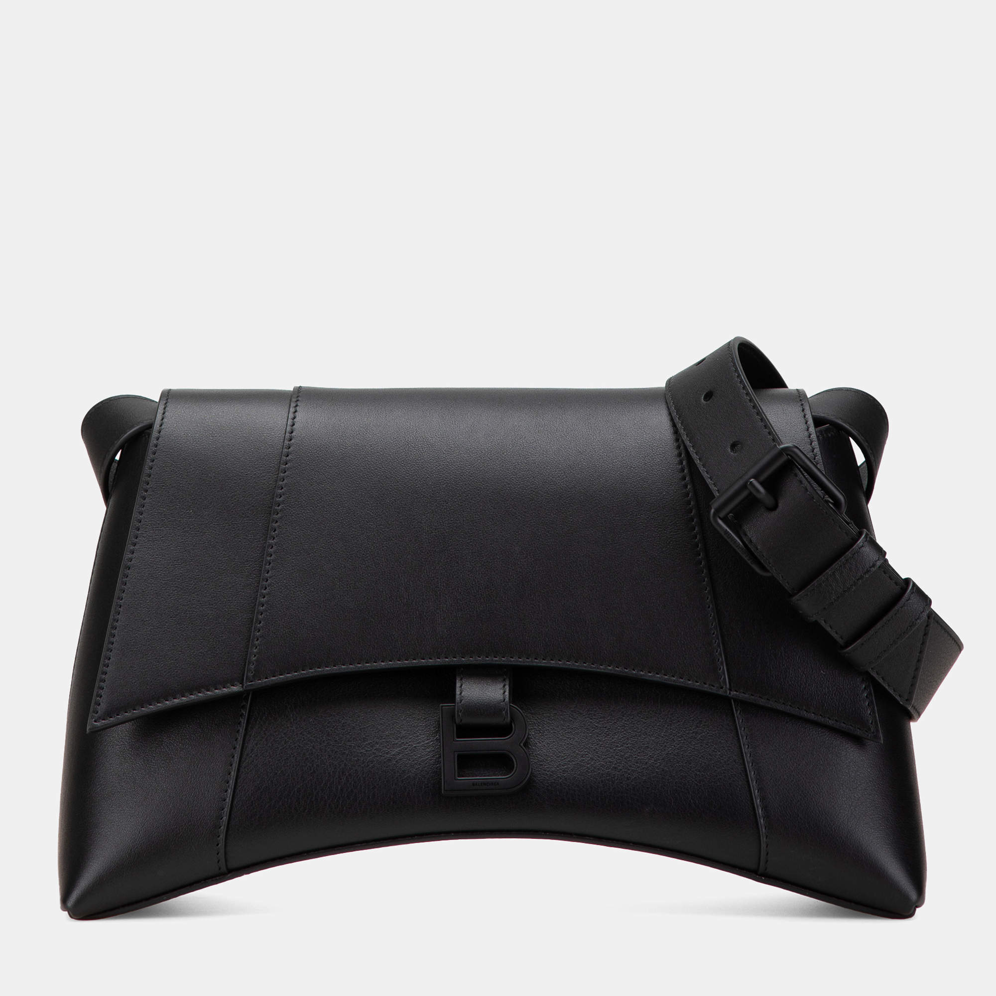 Balenciaga Black Leather Soft Hourglass Medium Crossbody Bag