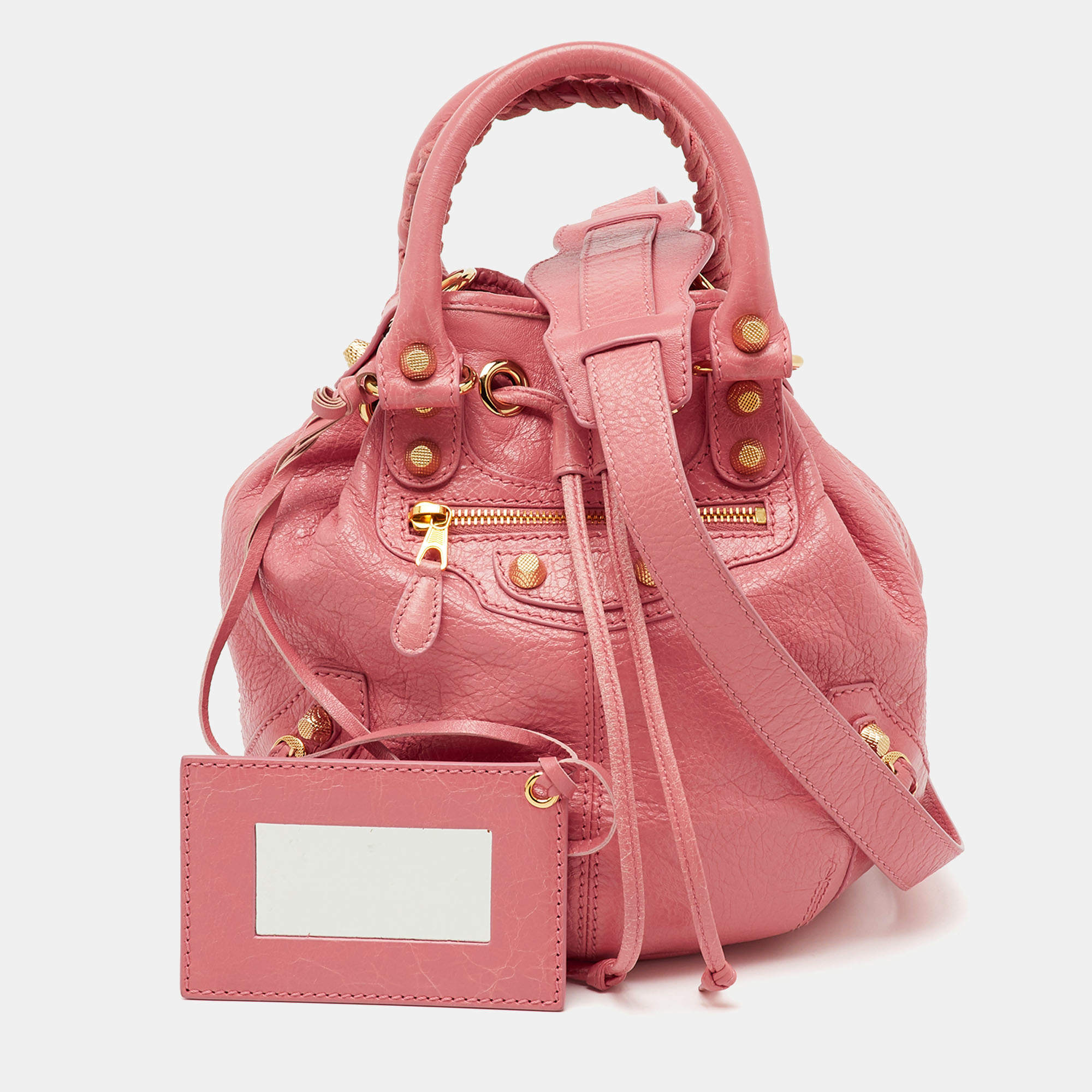 Pre Owned Balenciaga Rose Pink Leather GGH 12 Mini Pompon Bag