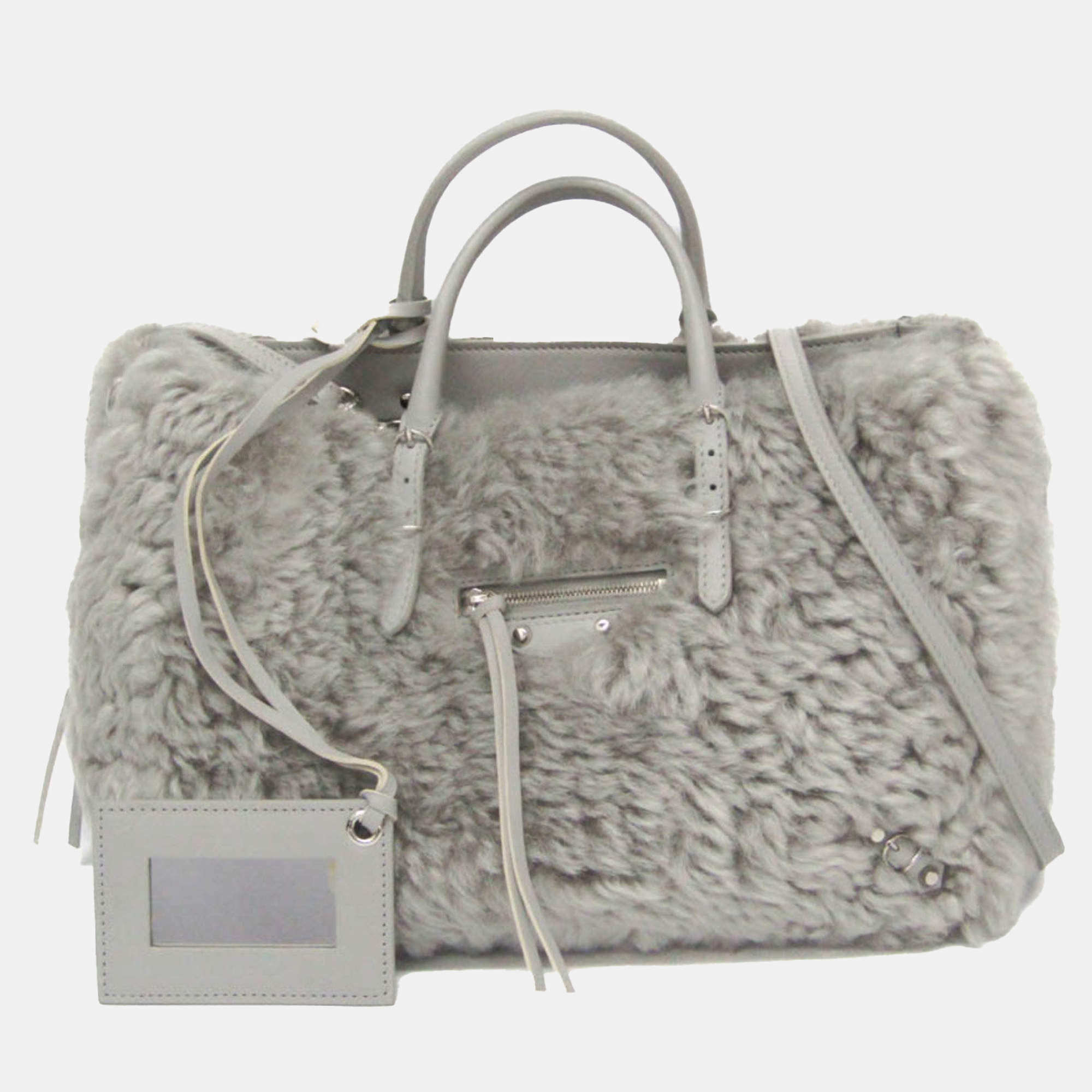 Balenciaga Gray Mouton and Leather Papier A6 Shoulder Bag