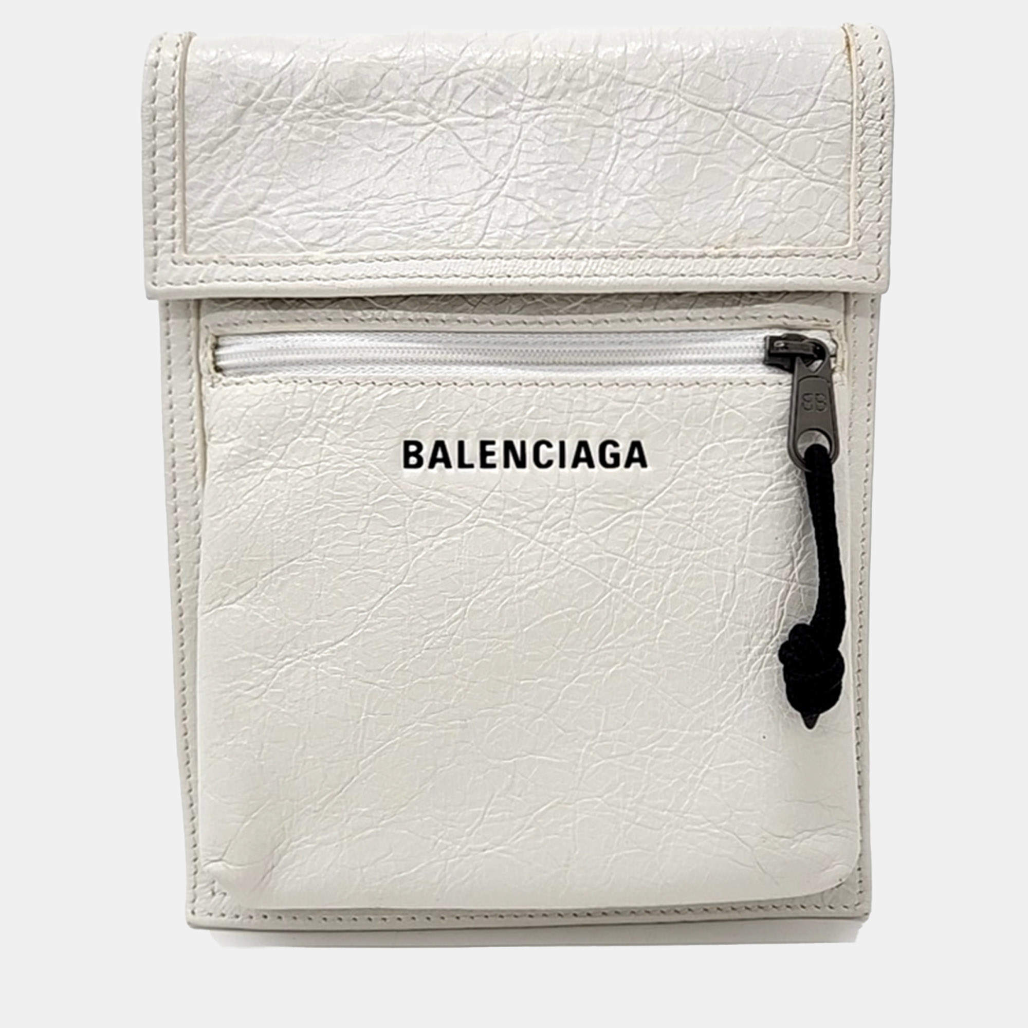 Balenciaga White Leather Explorer Mini Crossbody Bag