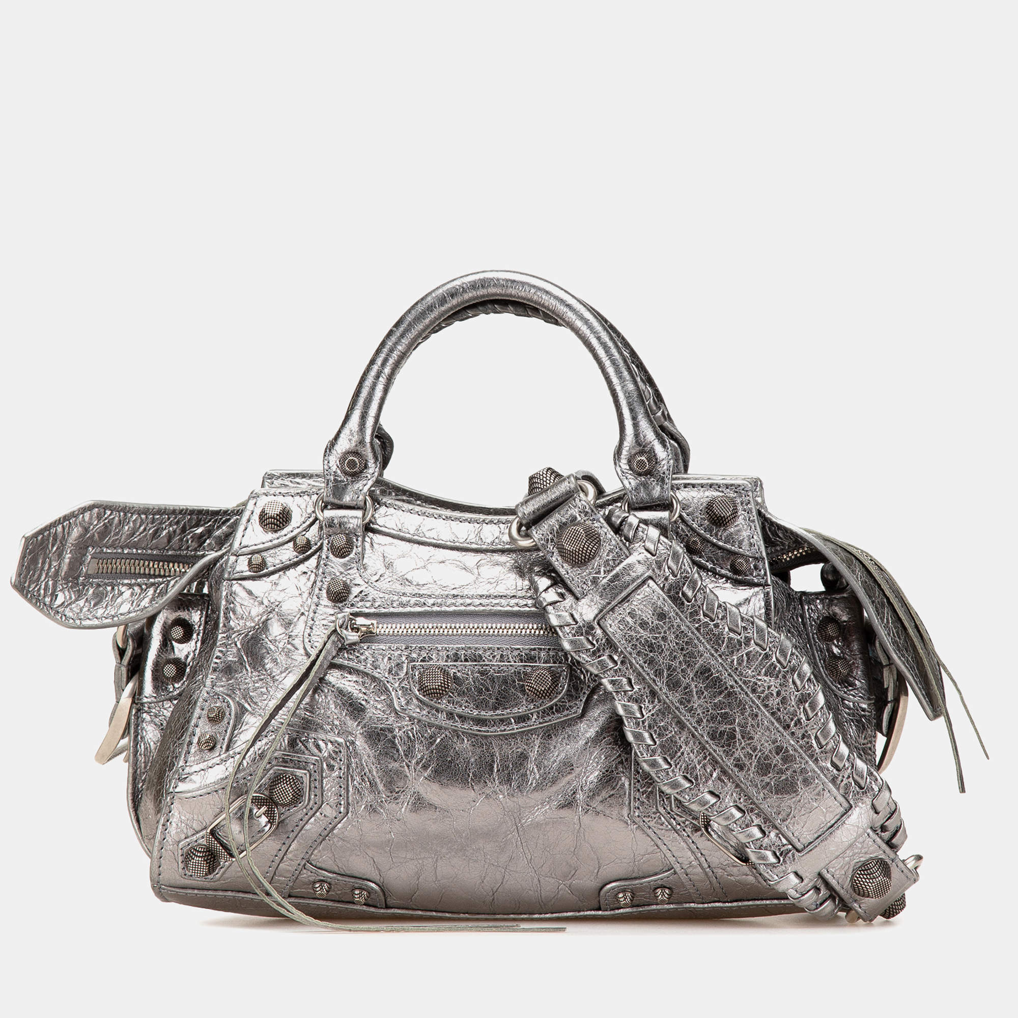 Balenciaga Silver XS Metallic Lambskin Motocross Neo Cagole