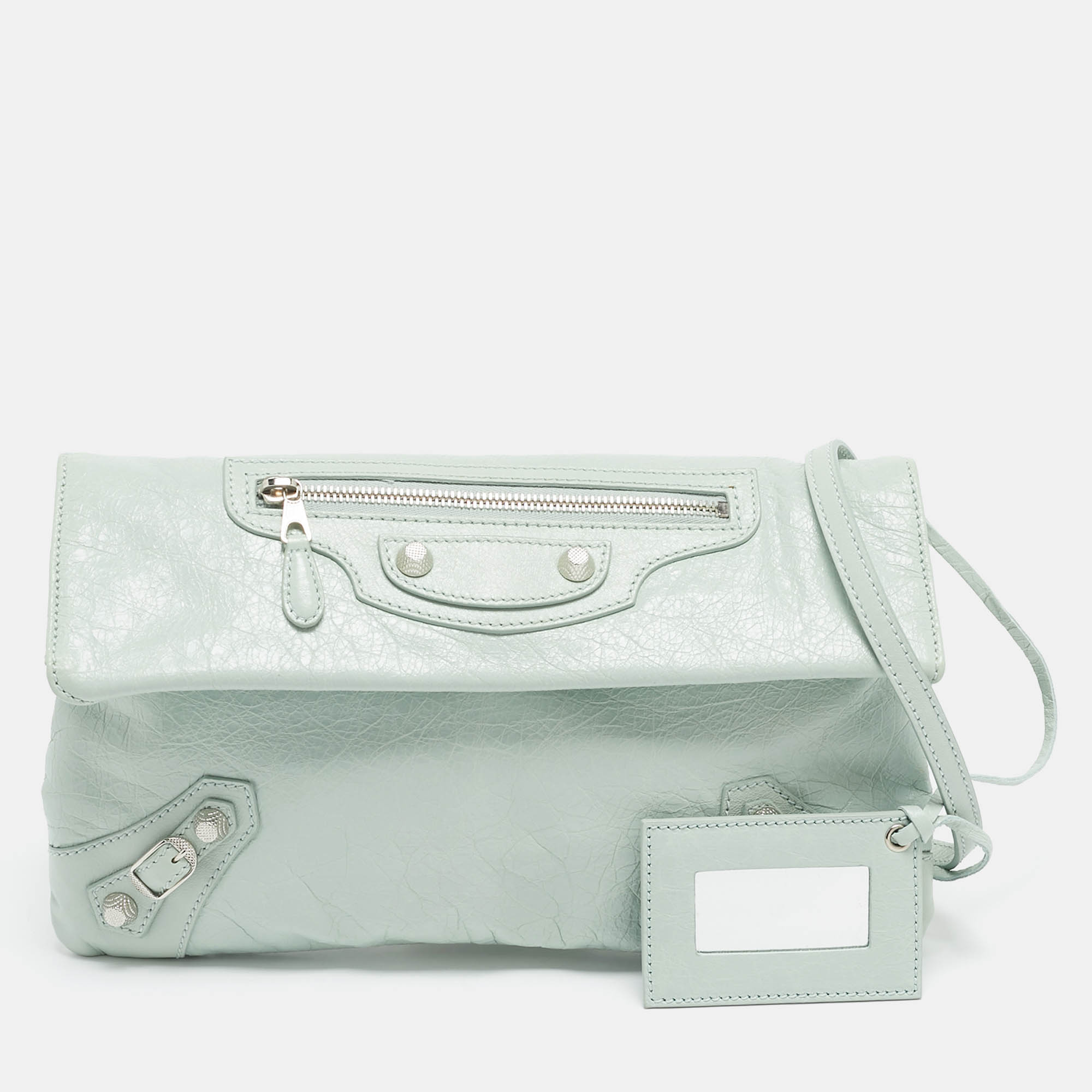 Pre Owned Balenciaga Mint Green Leather Classic Envelope Clutch