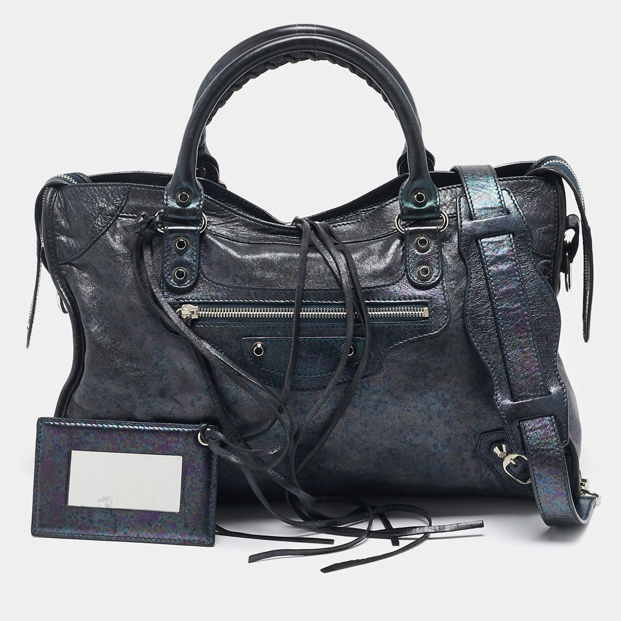 Pre Owned Balenciaga Metallic Dark Blue Leather RH Classic City Tote