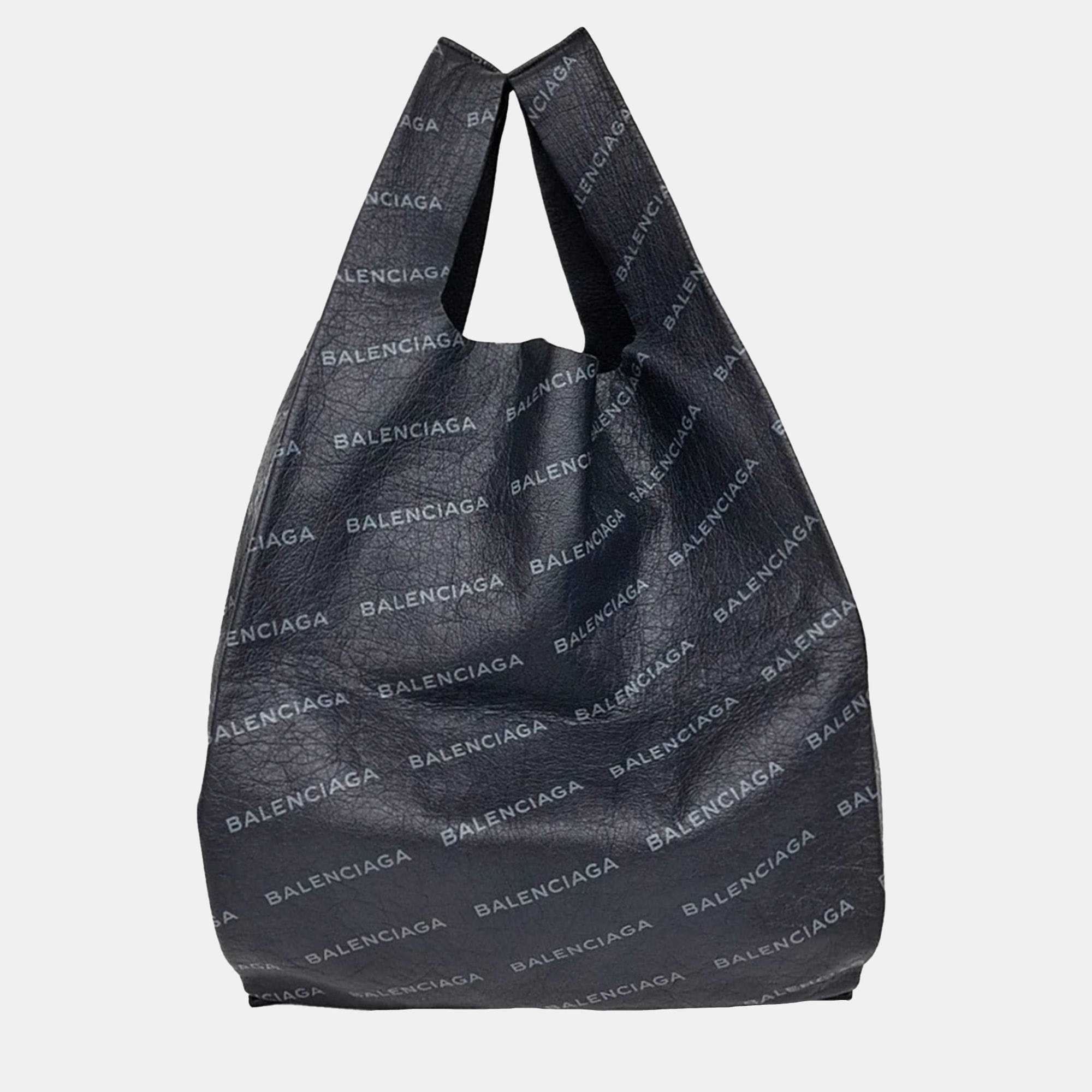 Pre Owned Balenciaga Black Leather Supermarket Shopper Bag