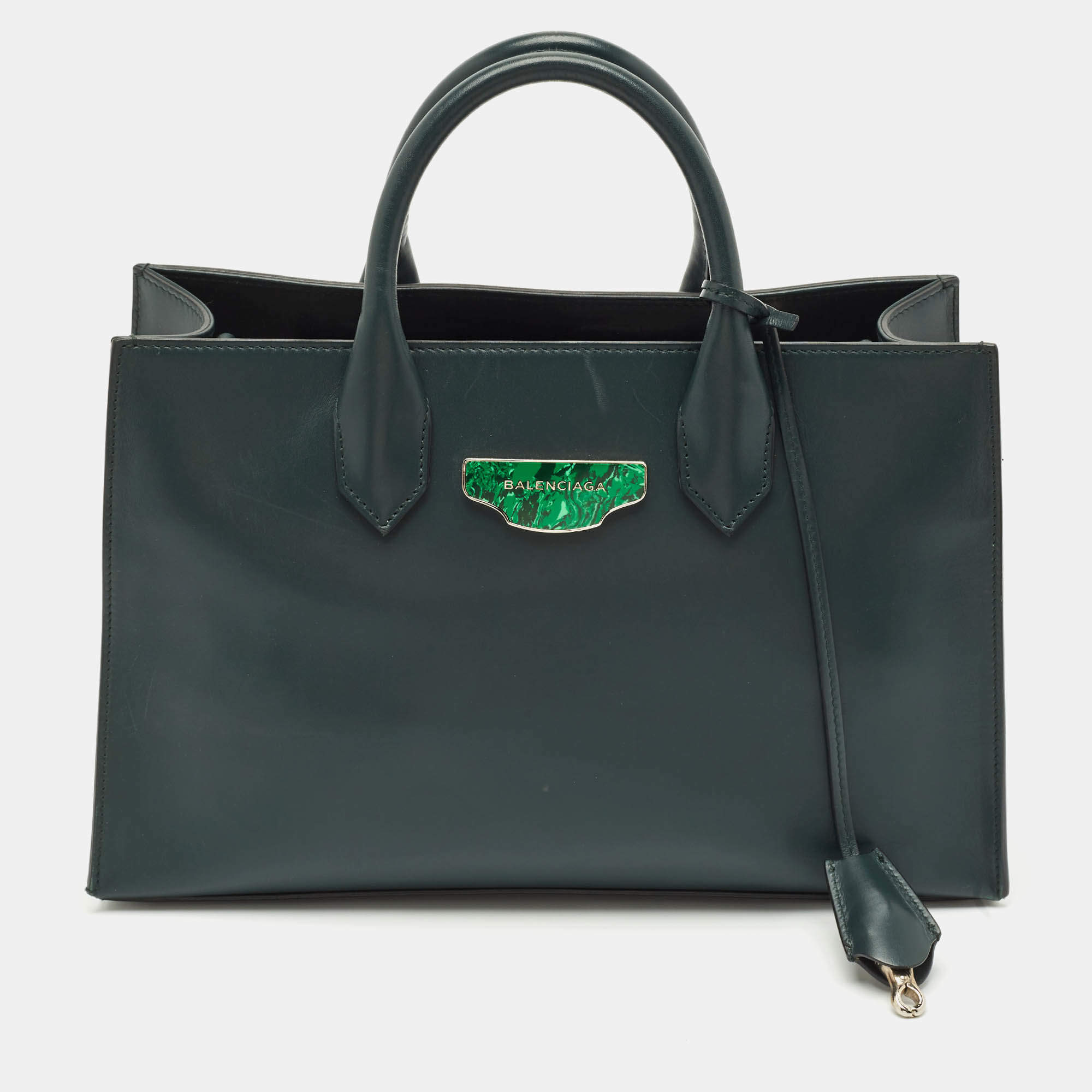 Balenciaga Dark Green Leather Padlock Tote