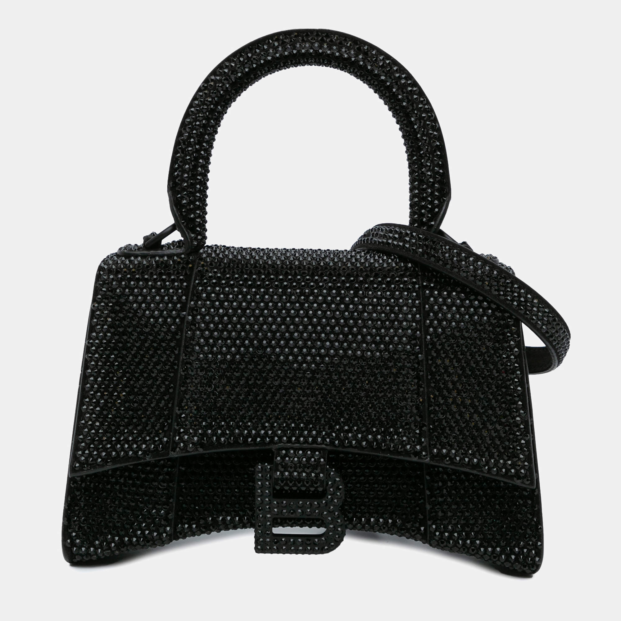 Balenciaga Black Rhinestone Hourglass Satchel XS 