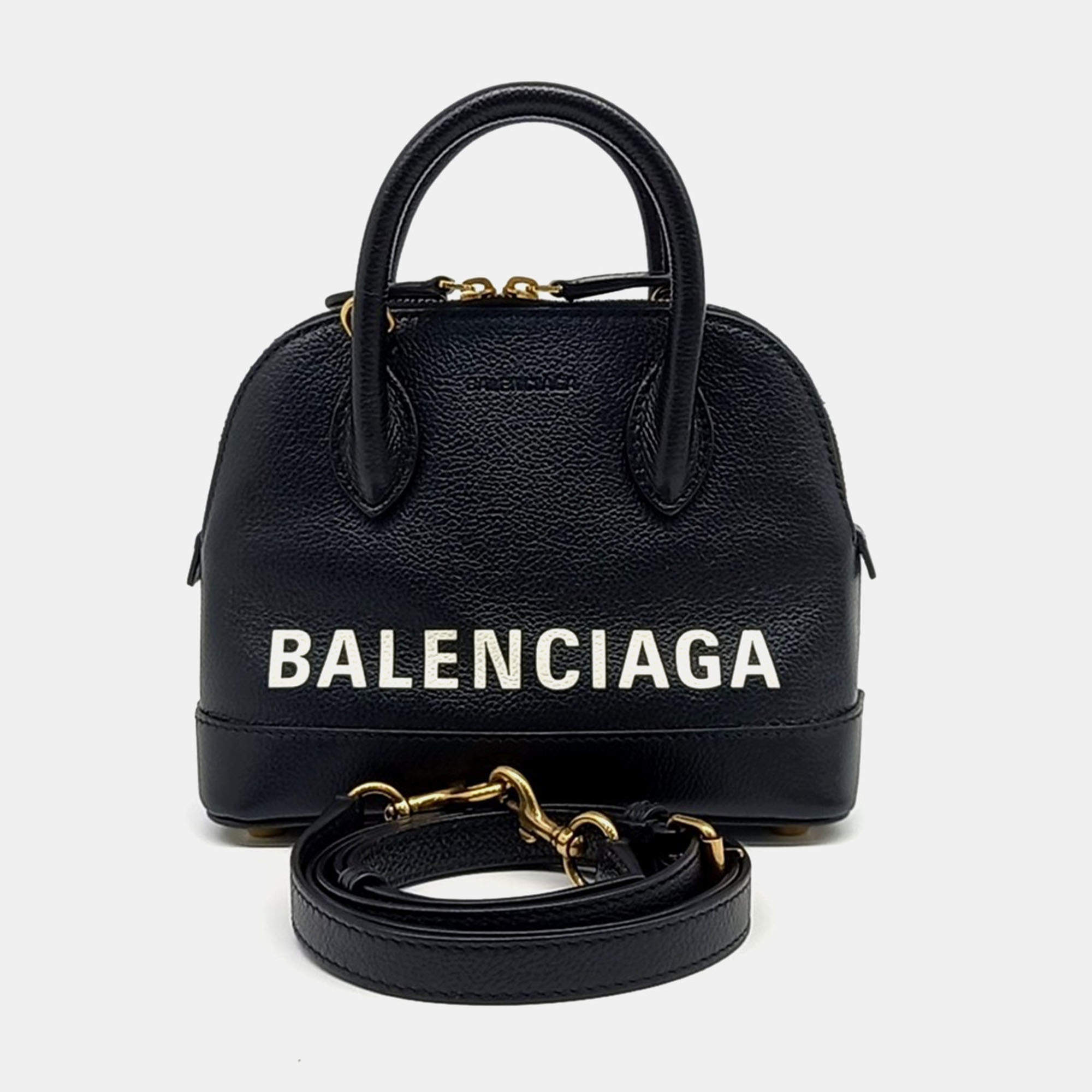 Balenciaga Black Leather Bill Top Handle Bag XXS