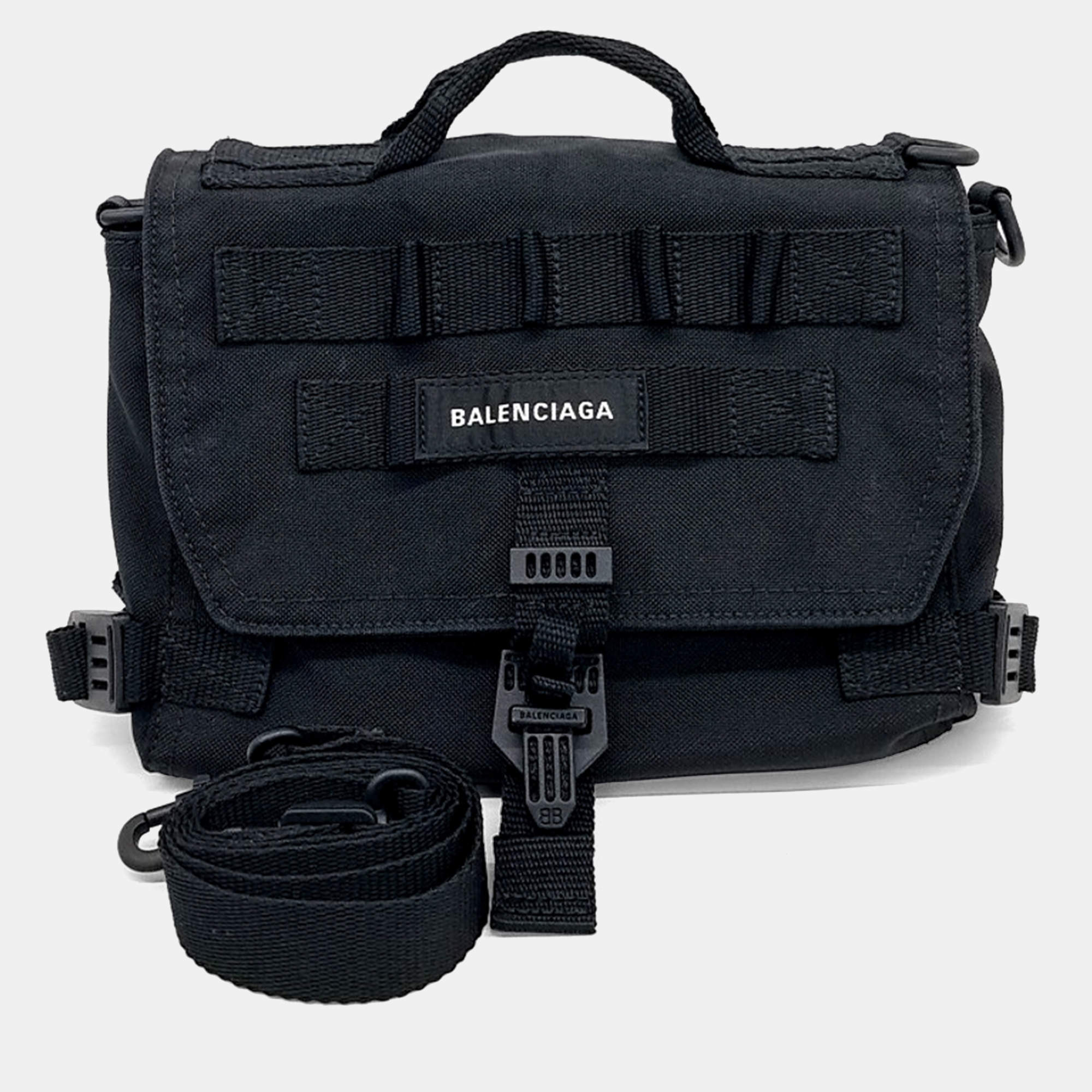 Balenciaga Black Fabric Army Messenger Bag
