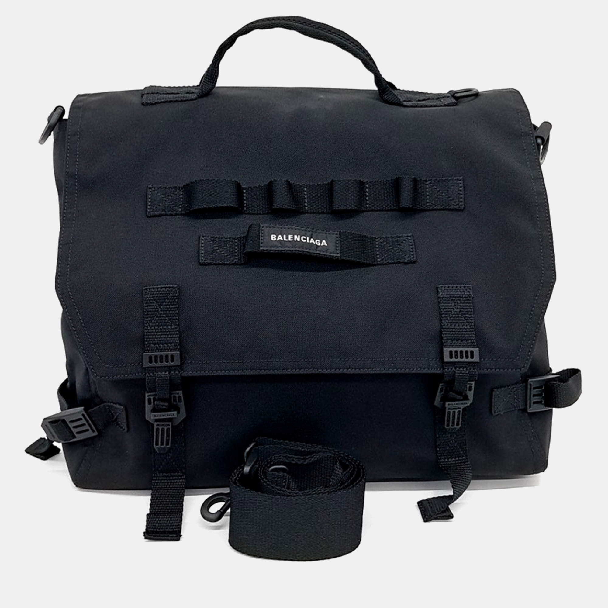 Balenciaga Black Fabric Army Messenger Bag