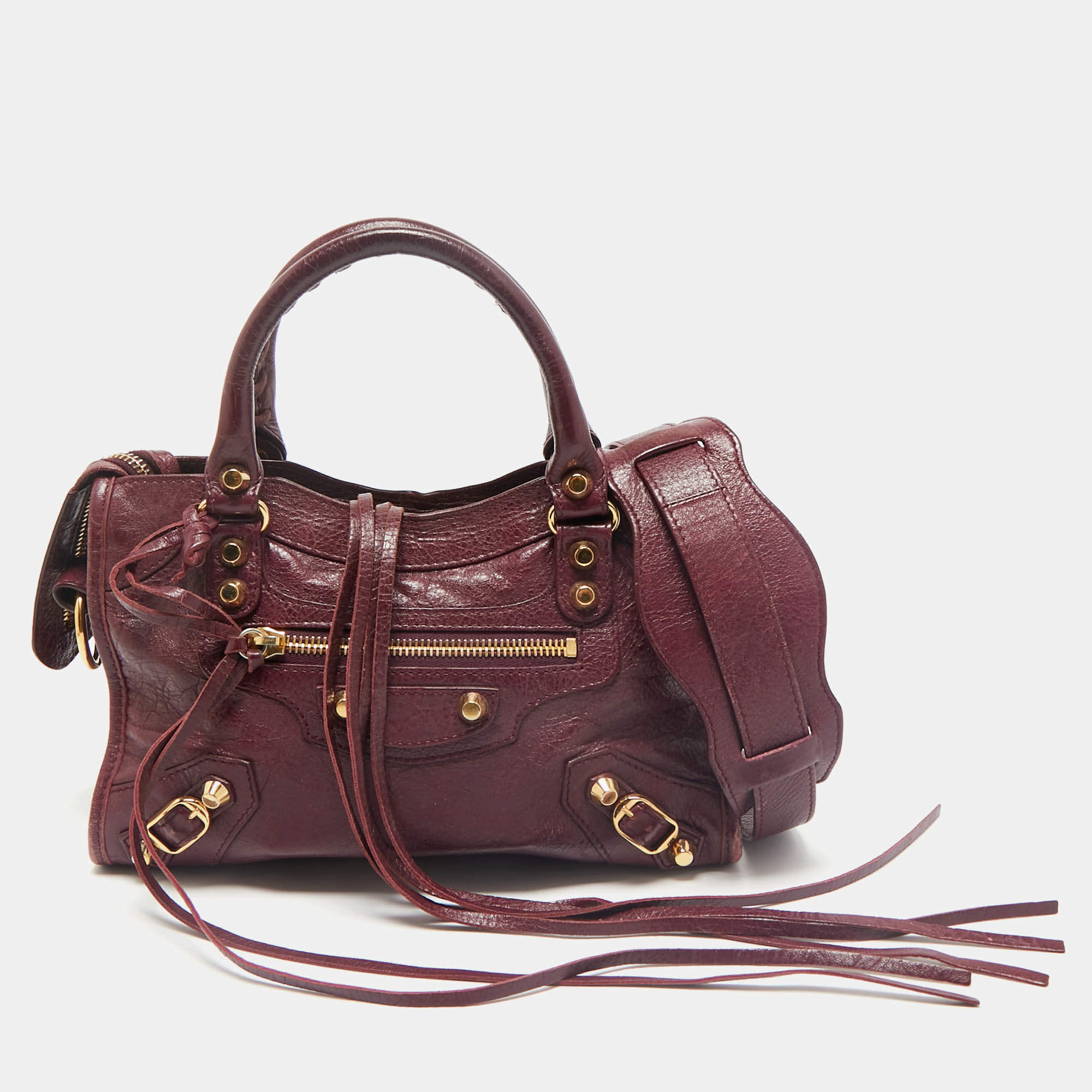 Balenciaga Burgundy Leather Mini Classic City Bag
