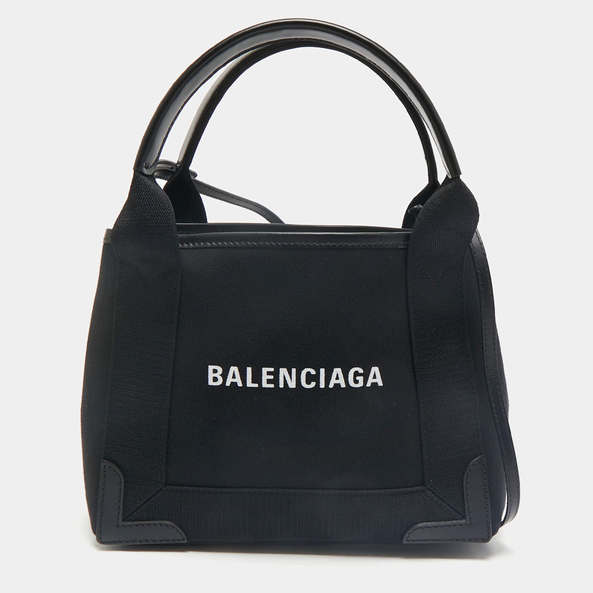 Balenciaga Black/White Canvas and Leather XS Cabas Tote