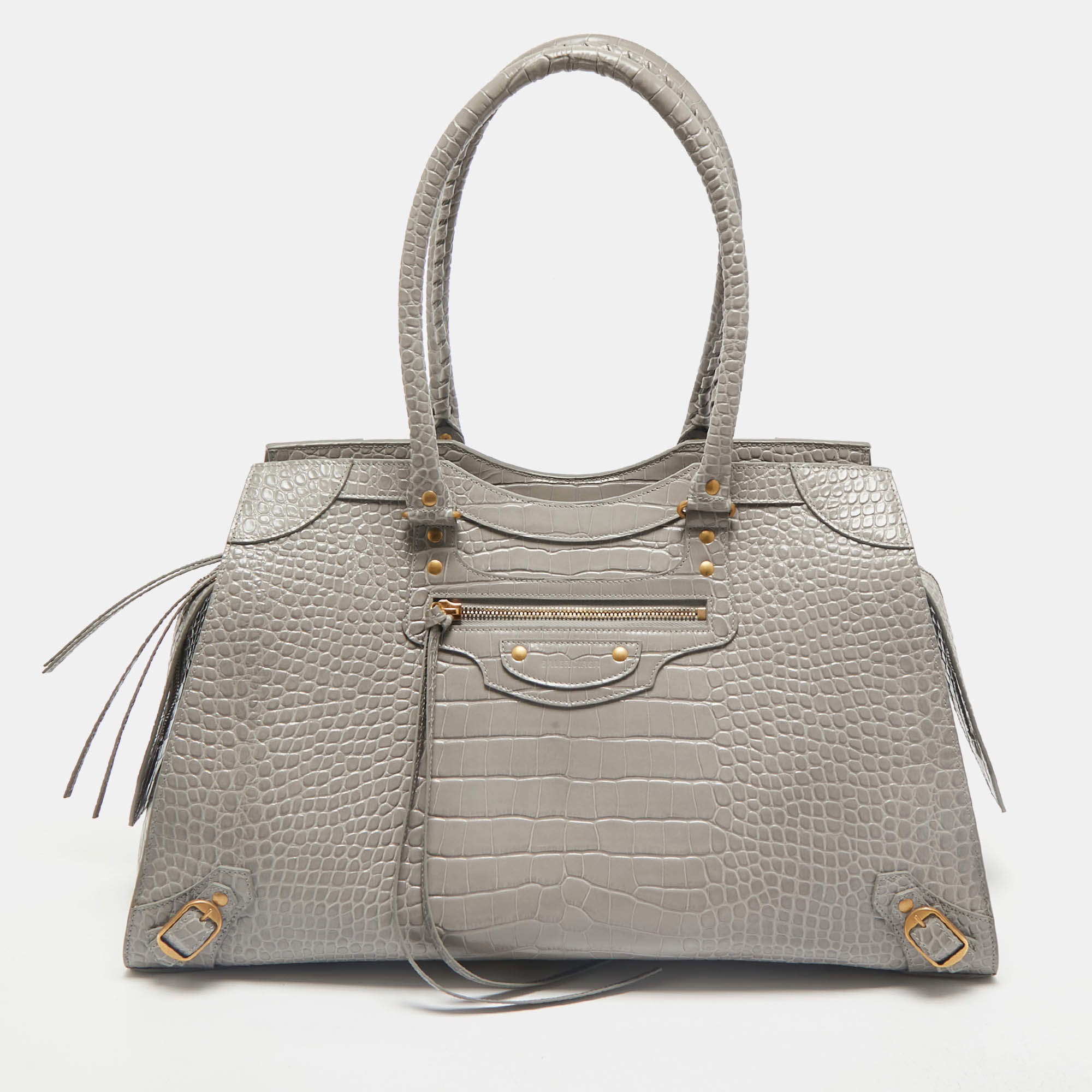 Balenciaga Grey Croc Embossed Leather Large Neo Classic Tote