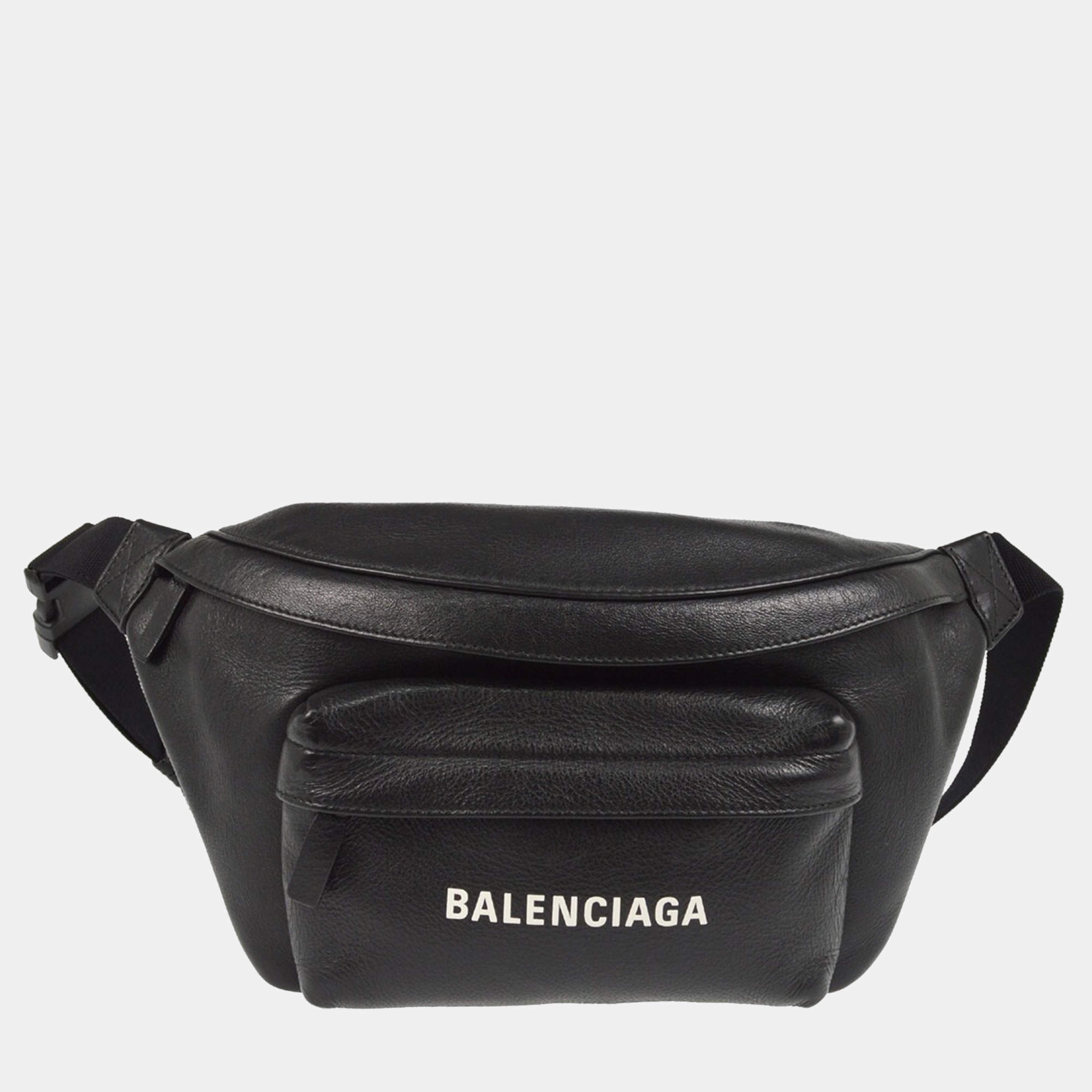 Balenciaga Black Leather Everyday Body Bum Bag