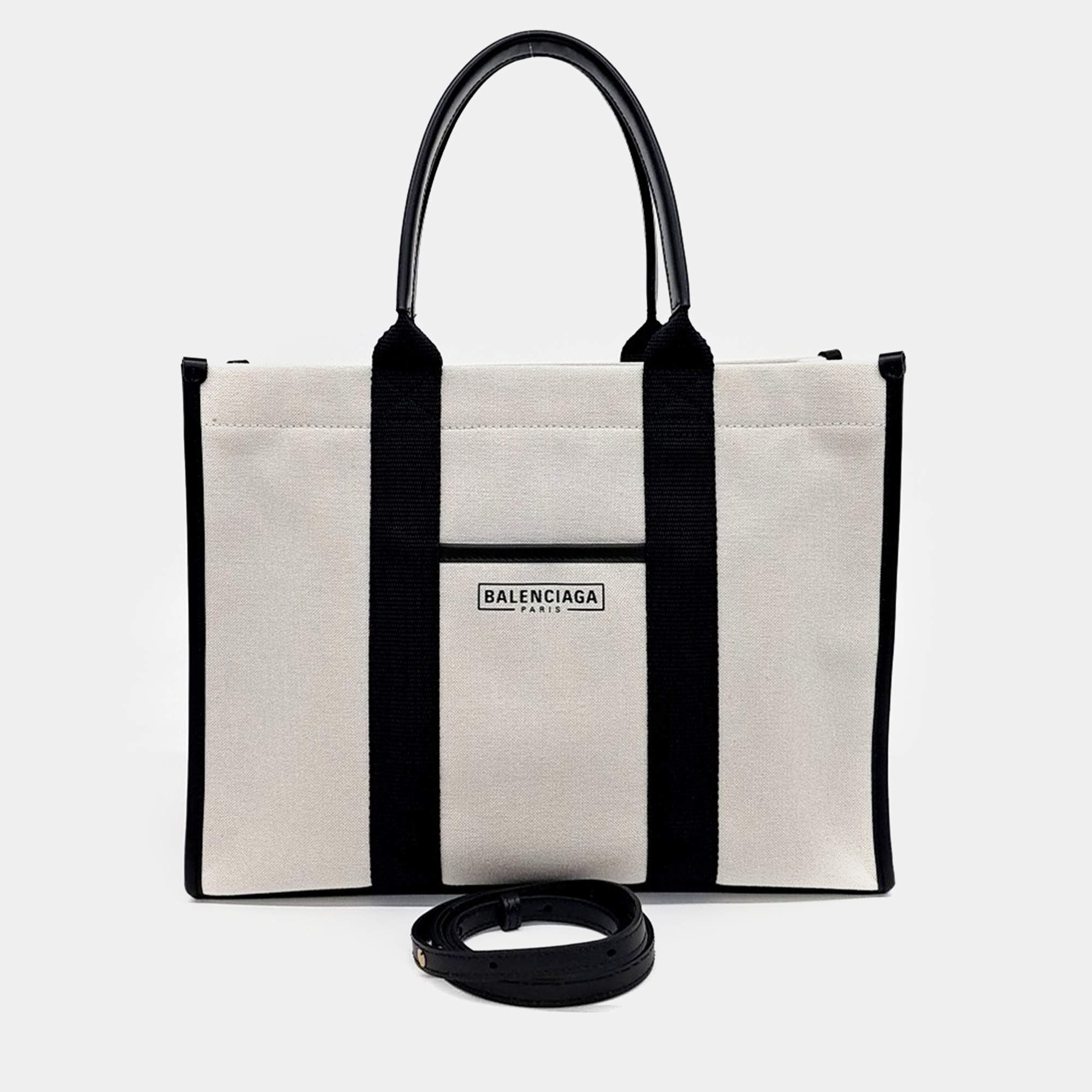 Balenciaga Cream Fabric Hardware Tote and Shoulder Bag