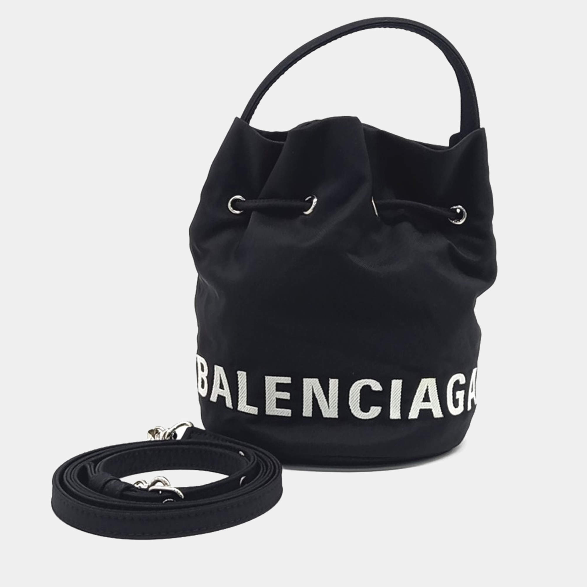 Balenciaga Black Fabric Wheel Drawstring Bucket Bag XS