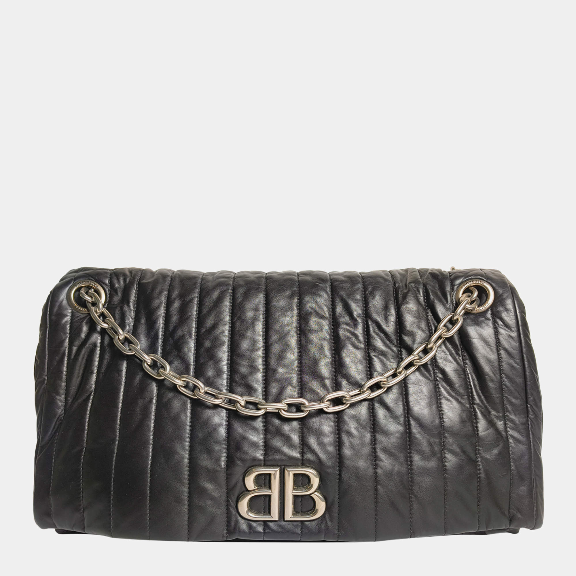 Balenciaga Black Leather Monaco Large Chain Bag