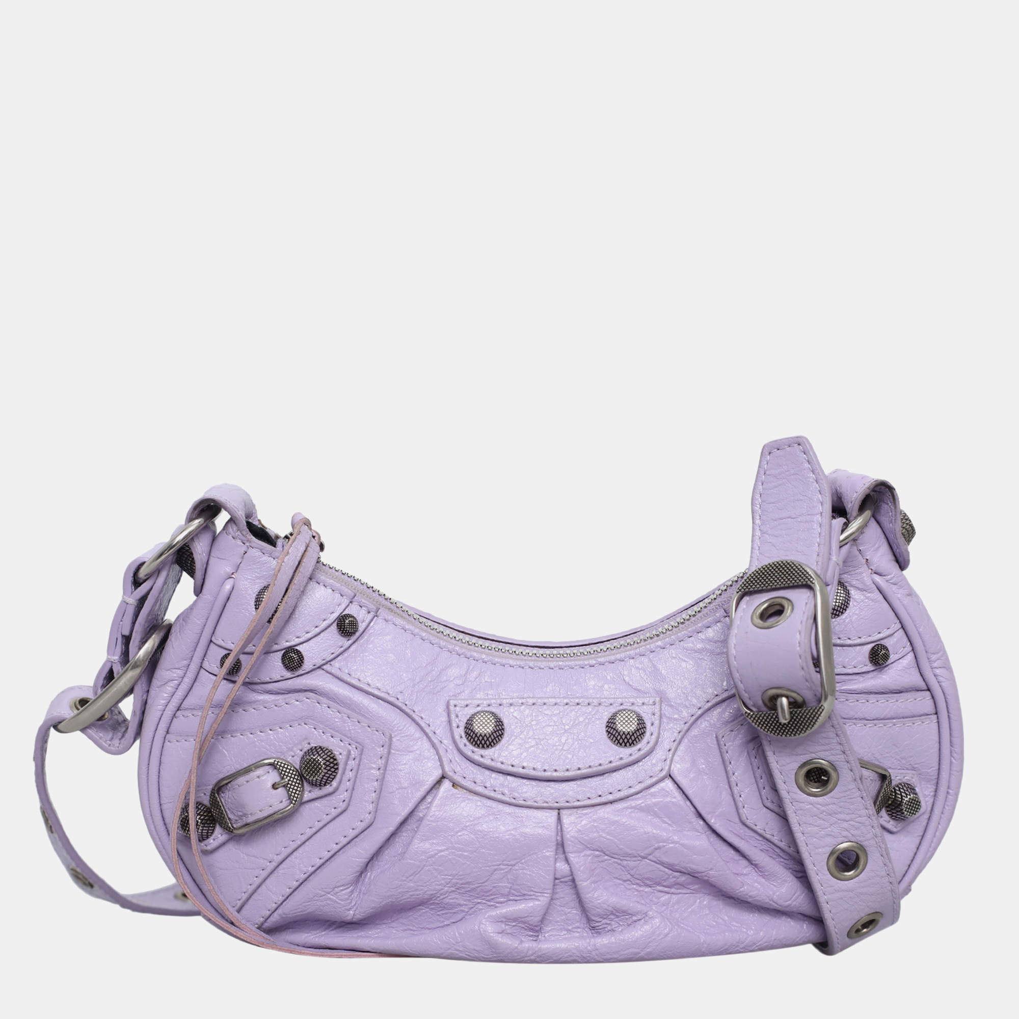  Balenciaga Purple Lambskin Leather Agneau Arena Le Cagole Shoulder Bag