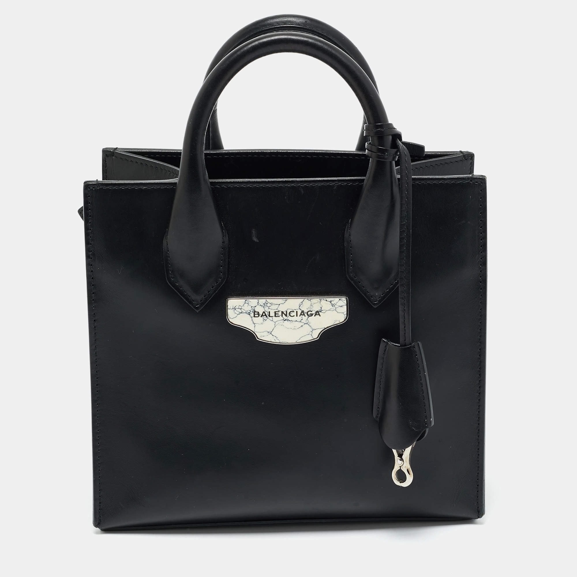 Pre Owned Balenciaga Black Leather Mini All Afternoon Tote