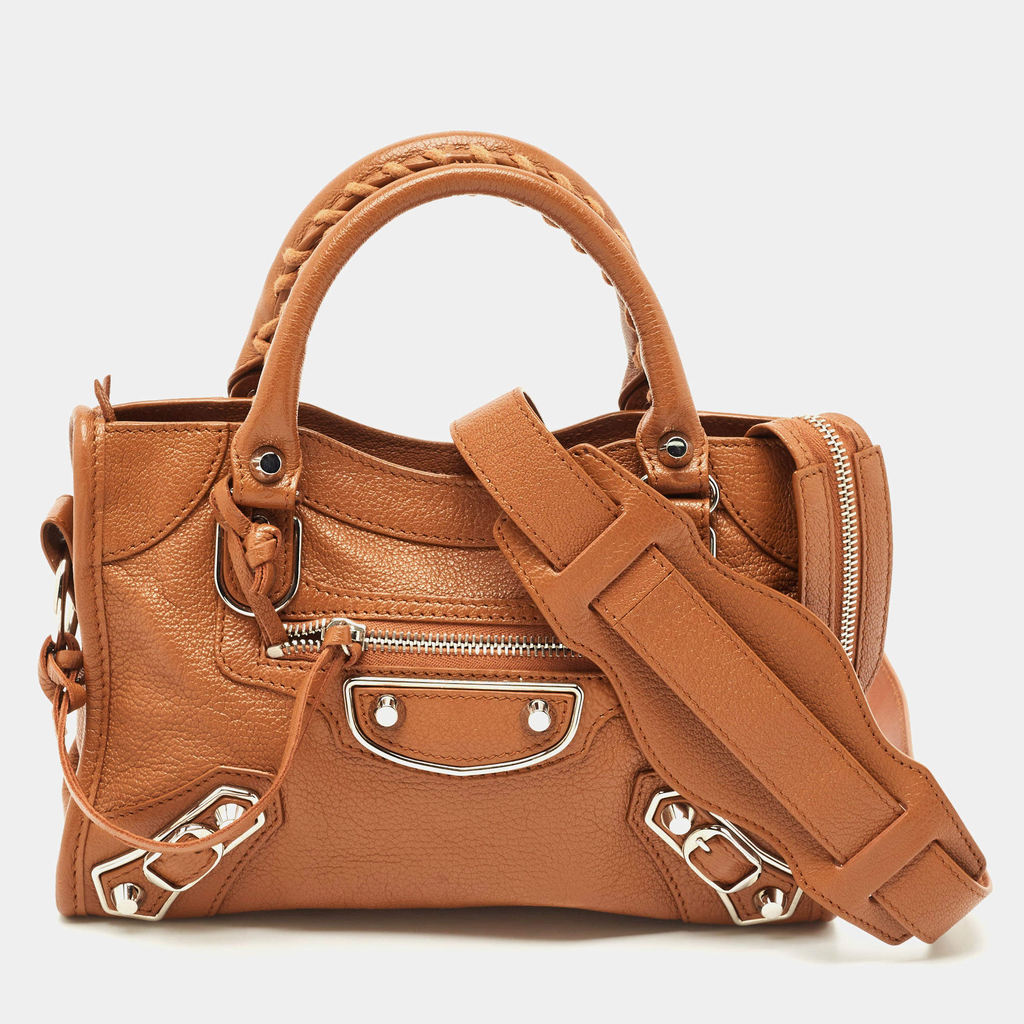 Balenciaga Brown Leather Mini Classic Metallic Edge City Bag