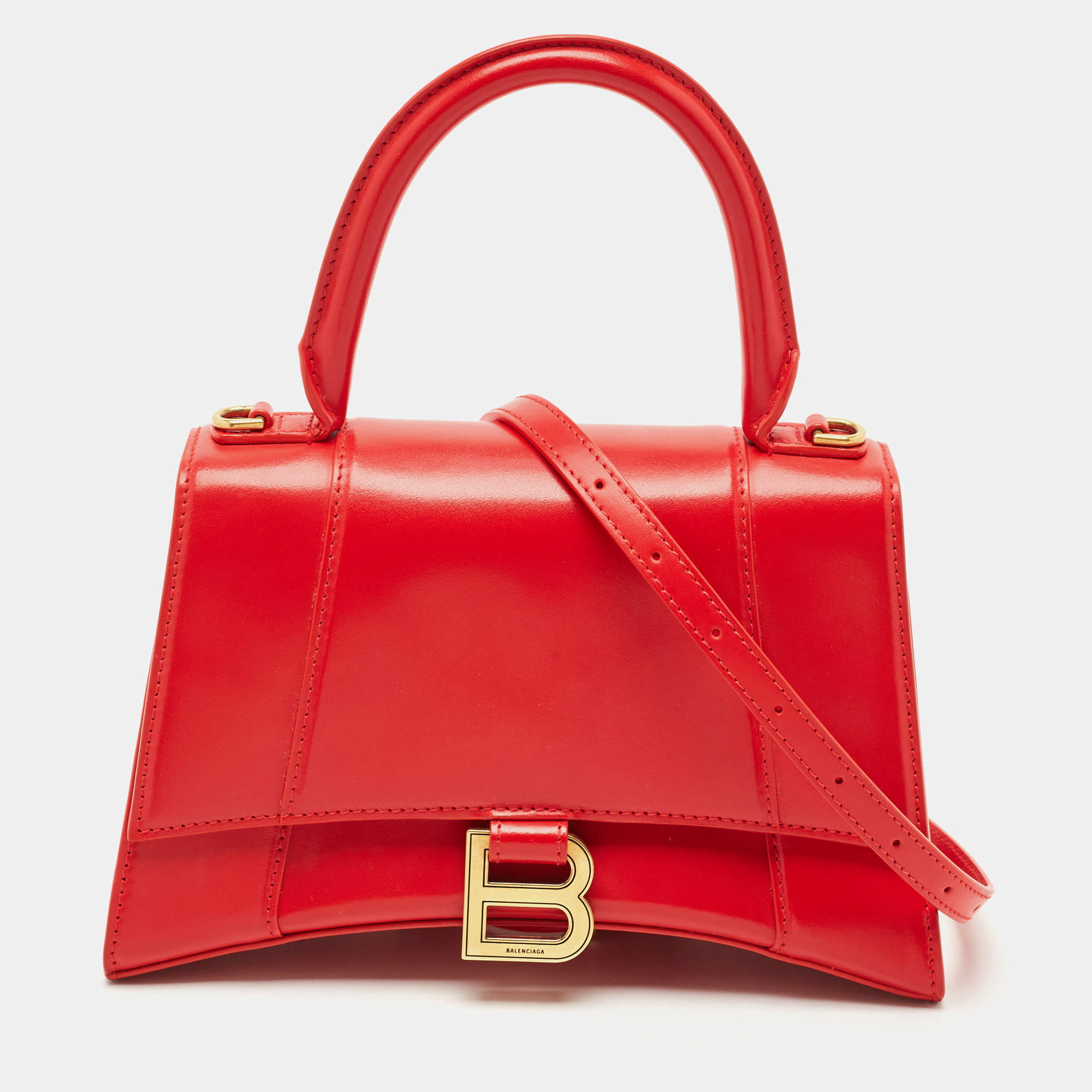 Pre Owned Balenciaga Red Leather Small Hourglass Top Handle Bag
