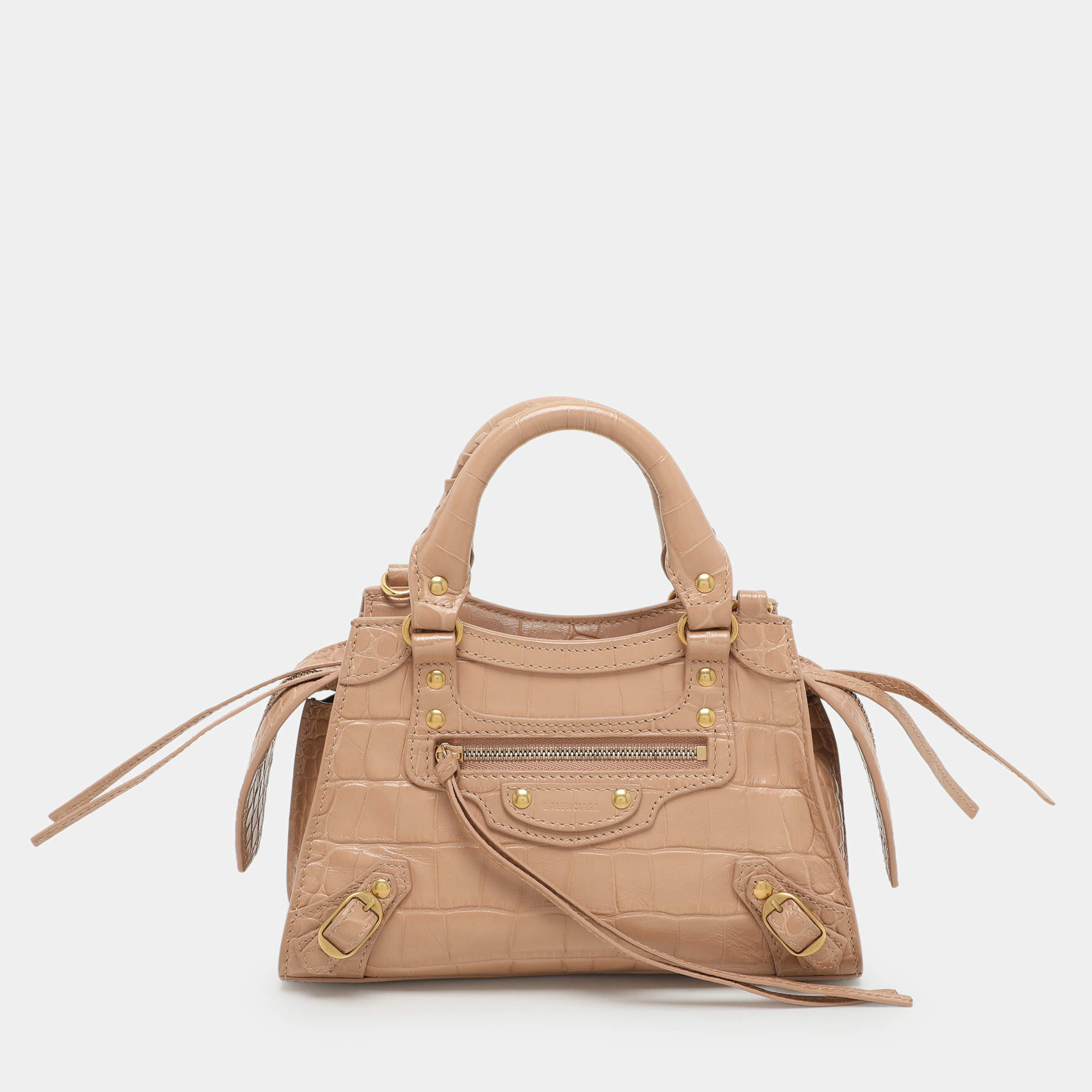 Balenciaga Beige Croc Embossed Leather Mini Neo Classic City Satchel
