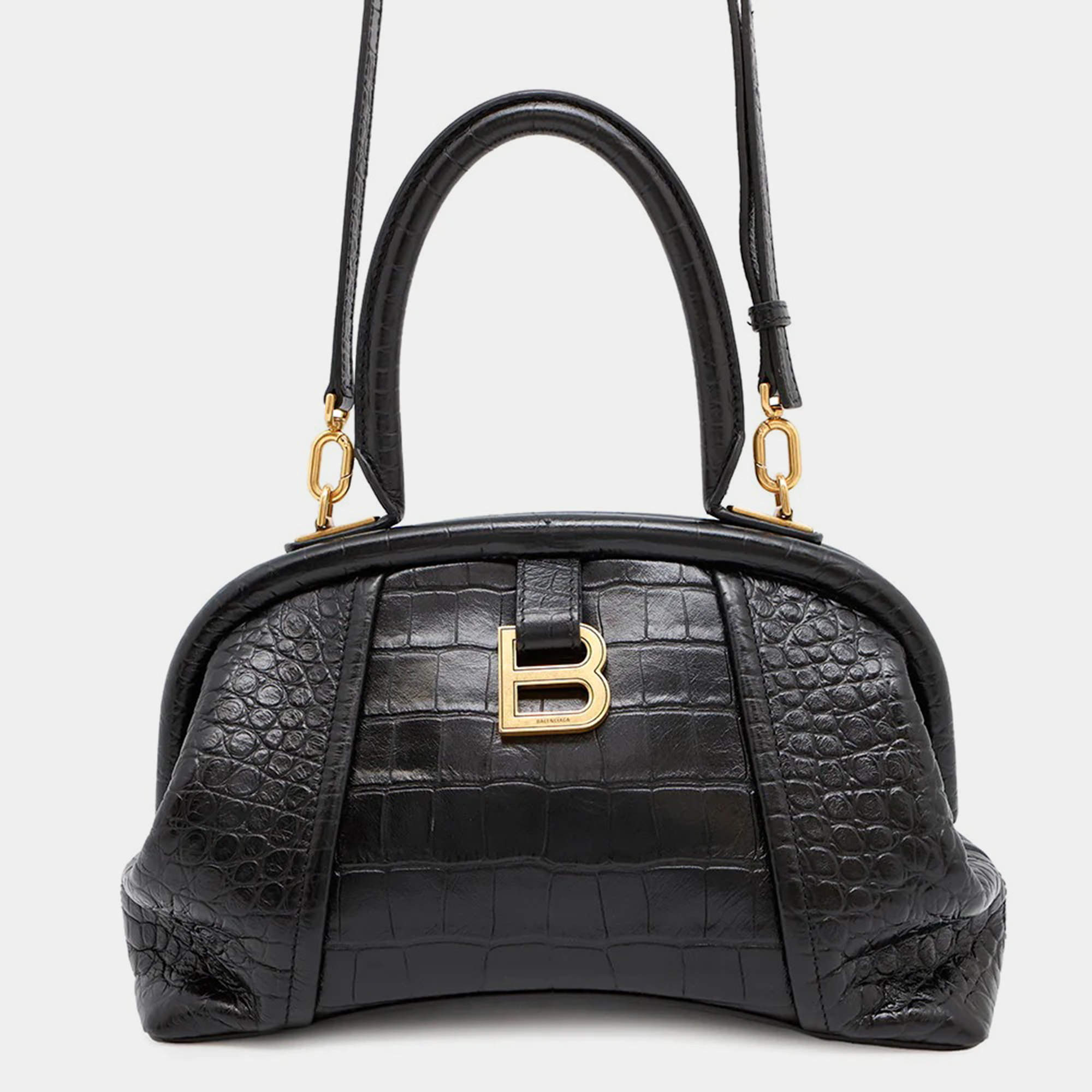 Balenciaga Black Embossed Leather Frame Bag