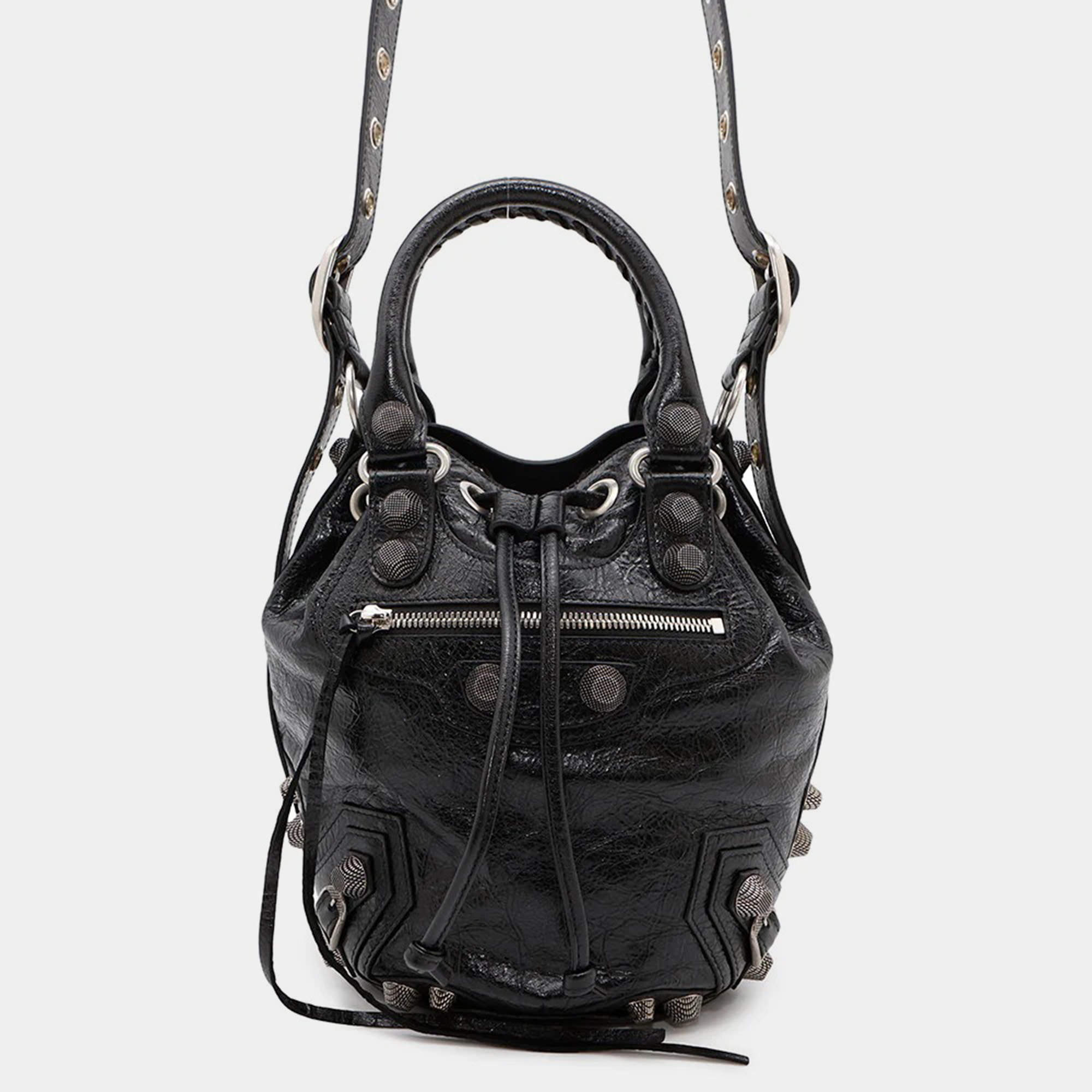 Balenciaga Le Cagole Small Black Leather Bucket Bag
