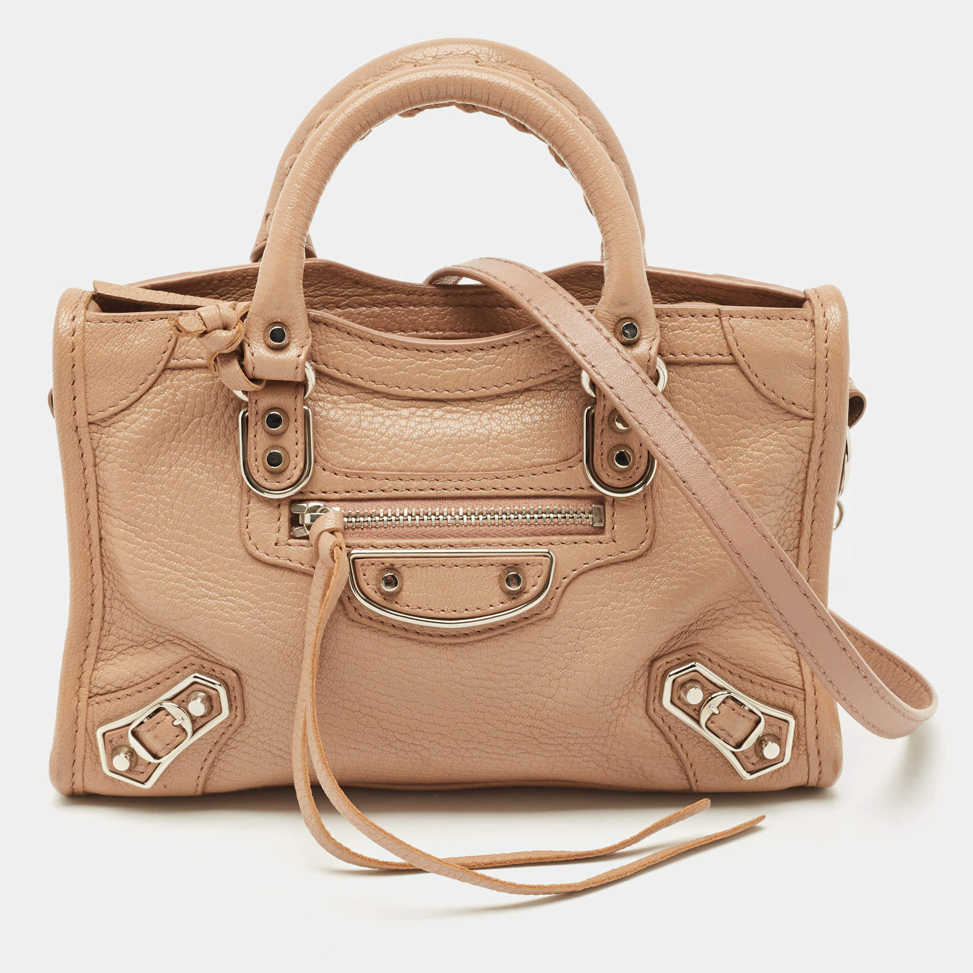 Balenciaga Beige Leather Nano City Metallic Edge Tote