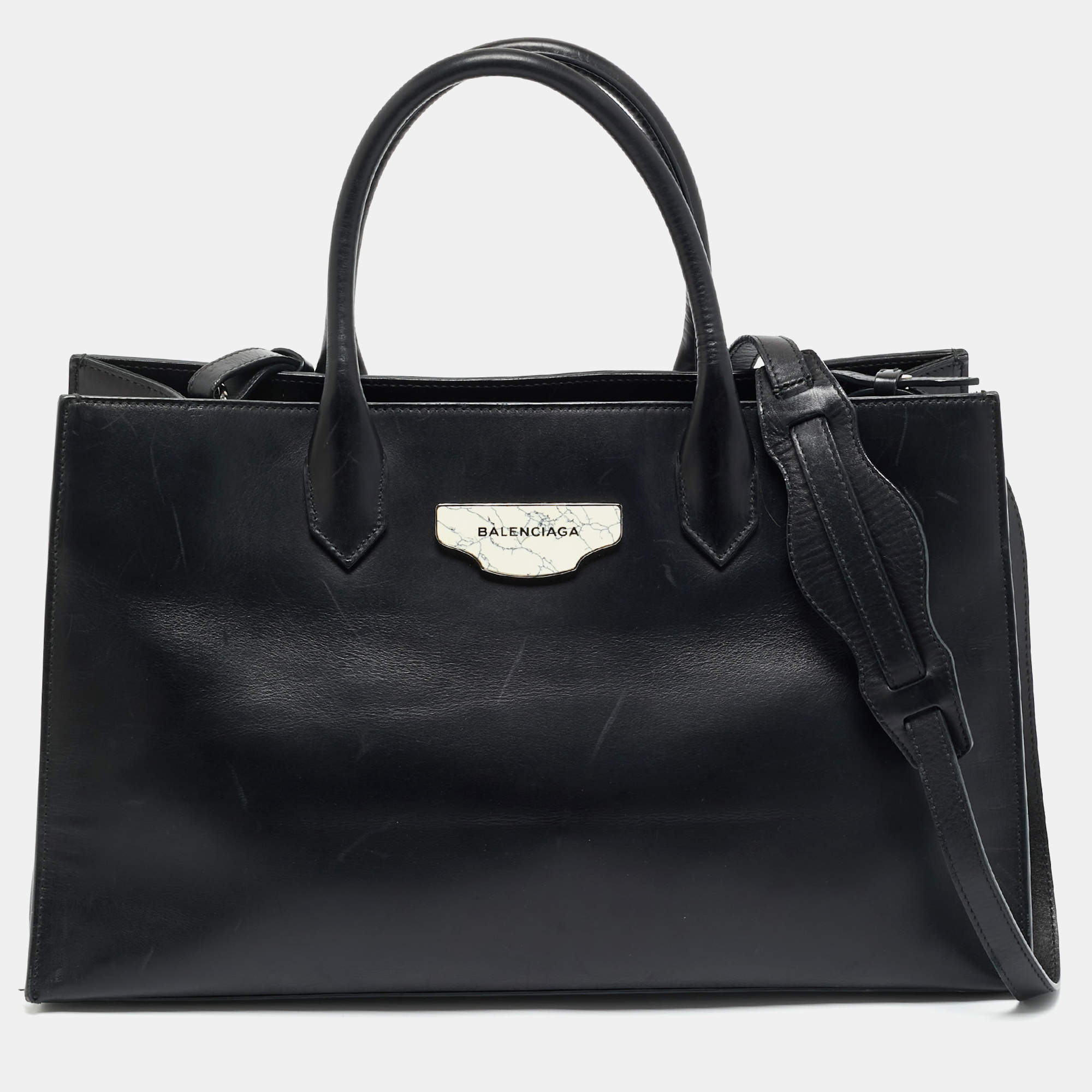 Pre Owned Balenciaga Black Leather Padlock Tote