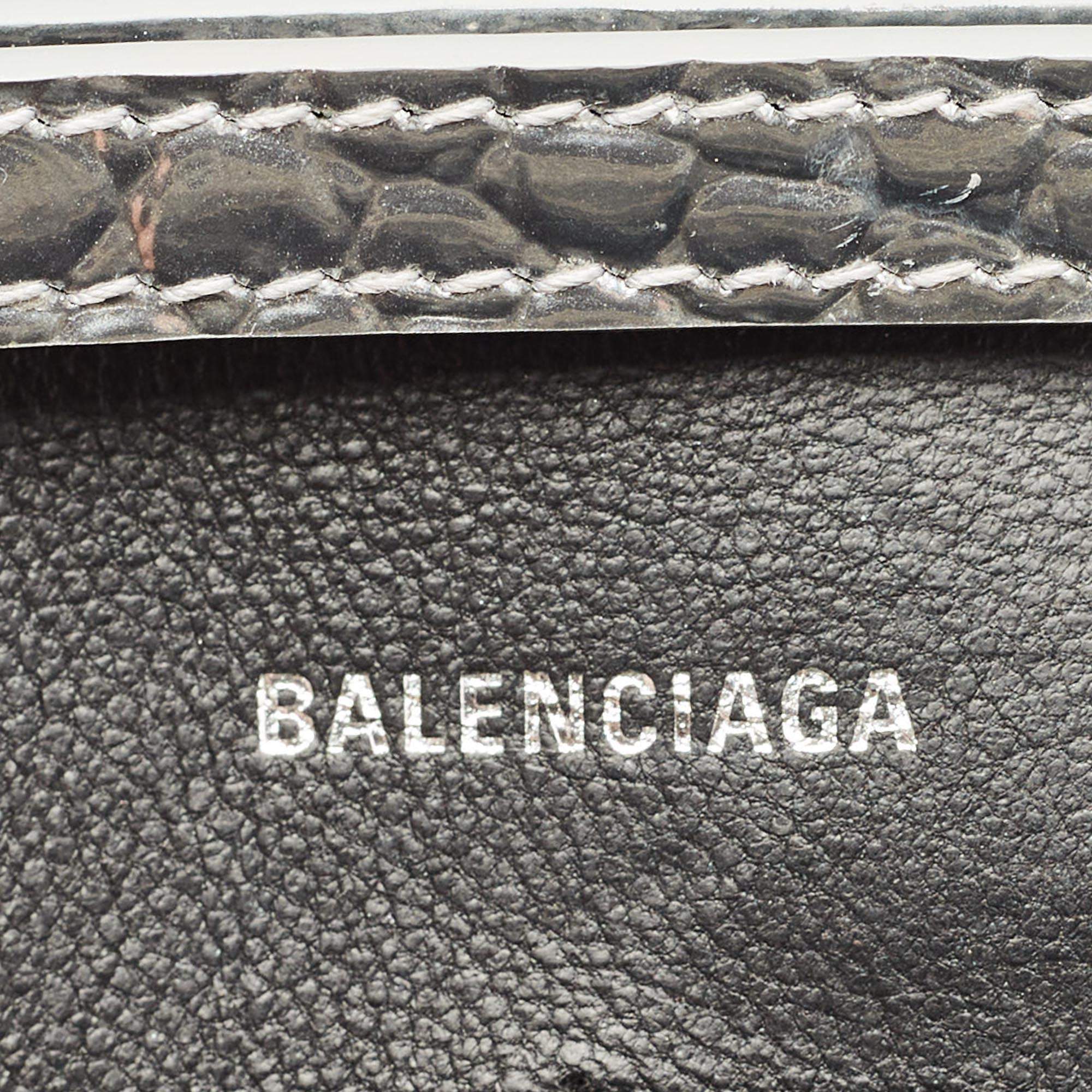 Pre Owned Balenciaga Silver Croc Embossed Patent Leather Hourglass Wallet on Chain