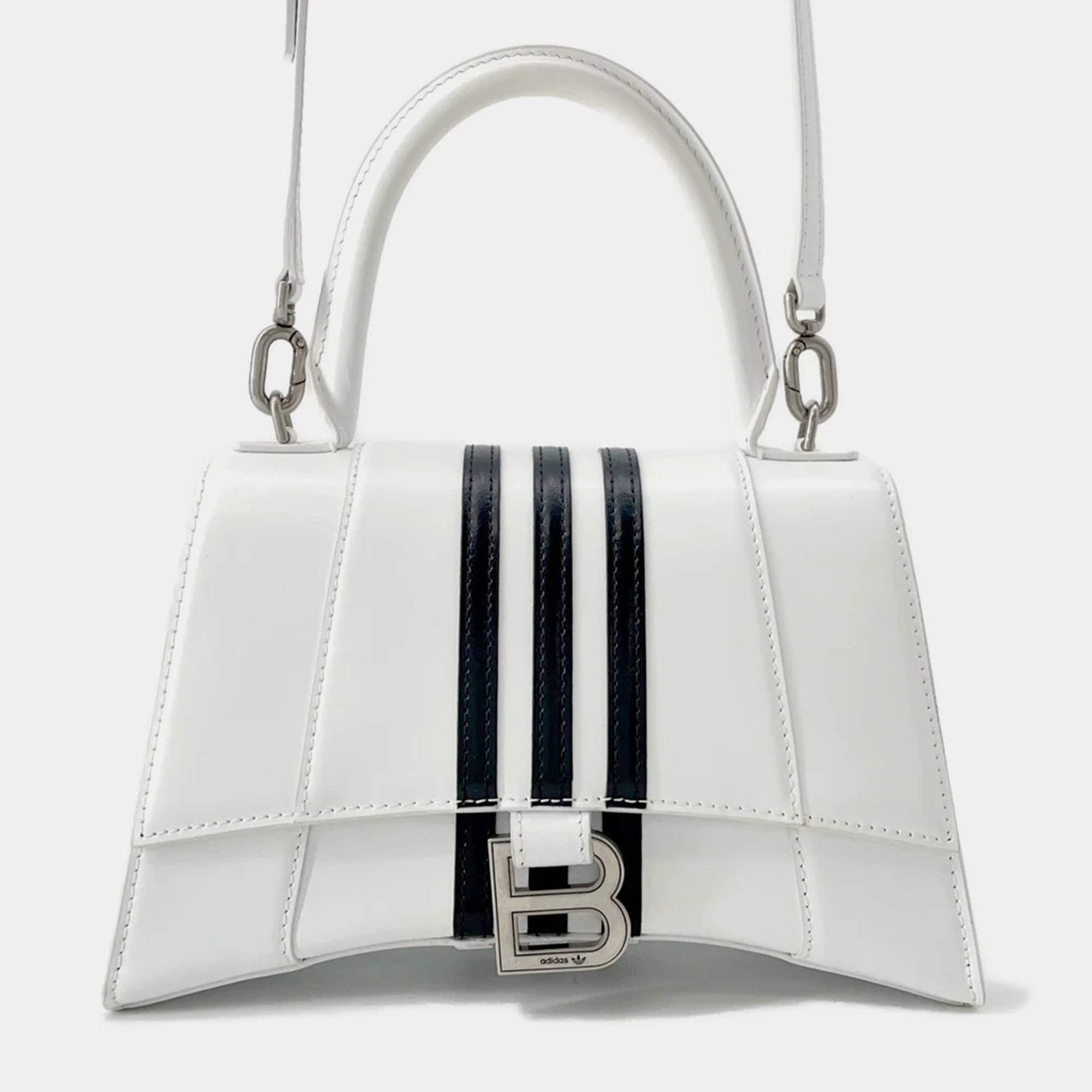 【BALENCIAGA】×adidas Hourglass Small Handbag White Balenciaga X Adidas Hourglass Small White Leather Shoulder